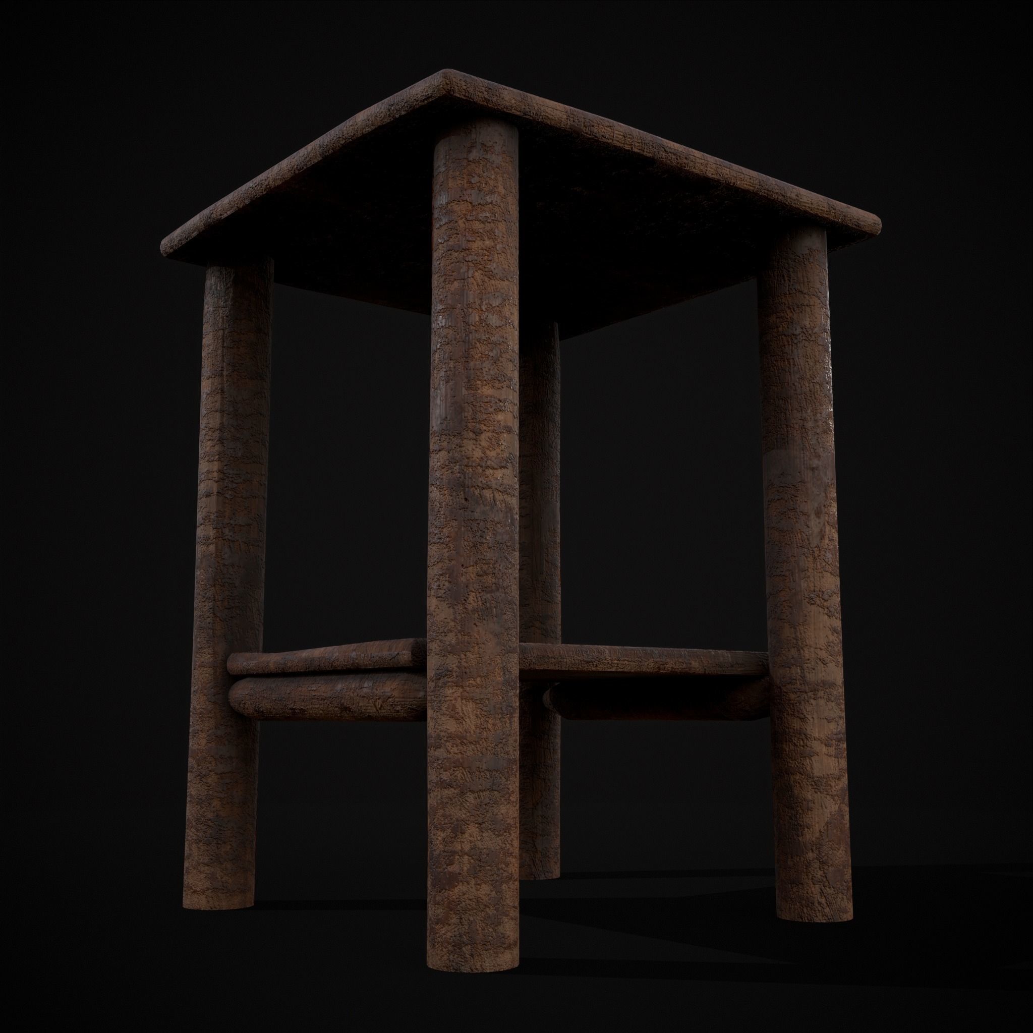 Rustic Simple Bed Side Table Low-poly 3D model_7
