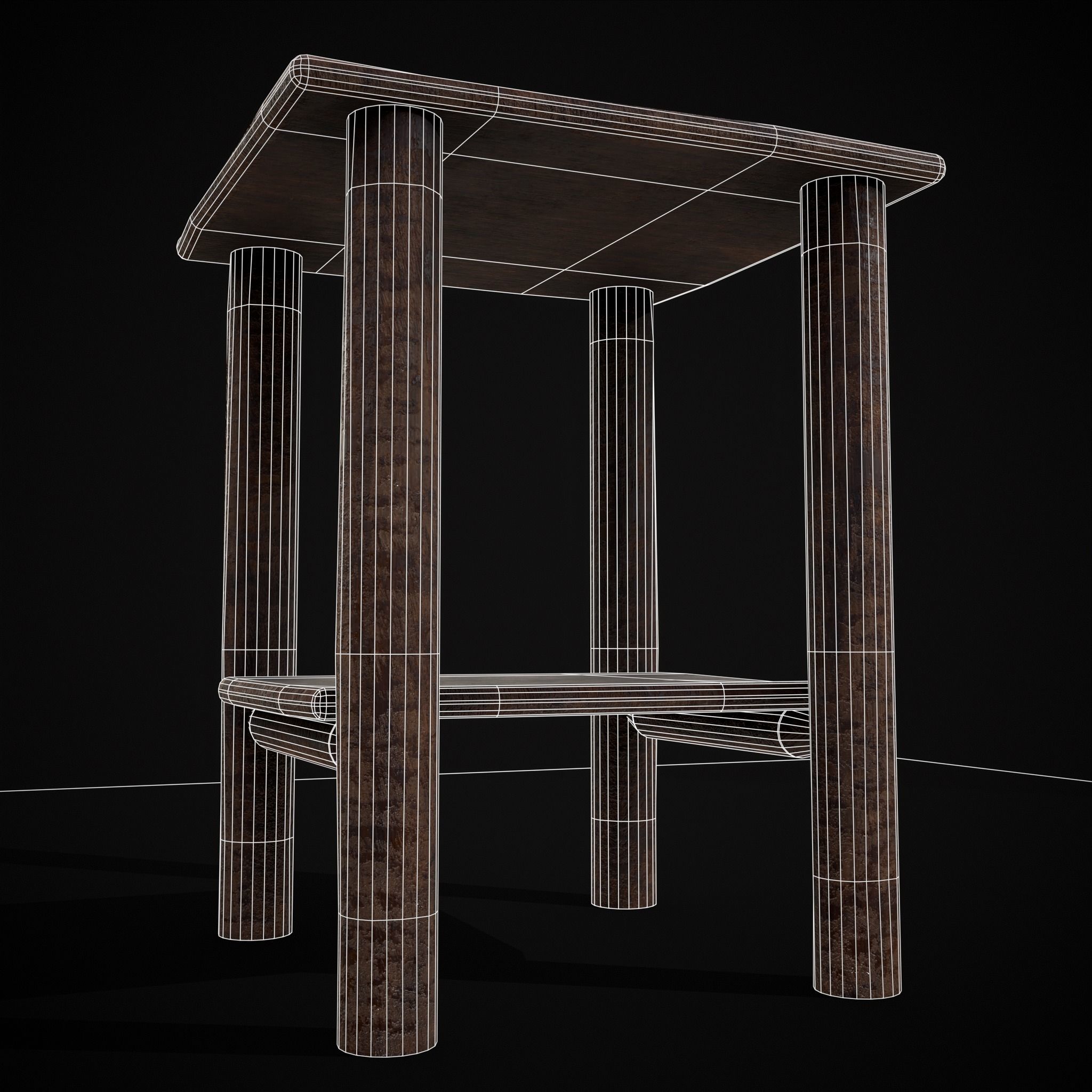 Rustic Simple Bed Side Table Low-poly 3D model_28