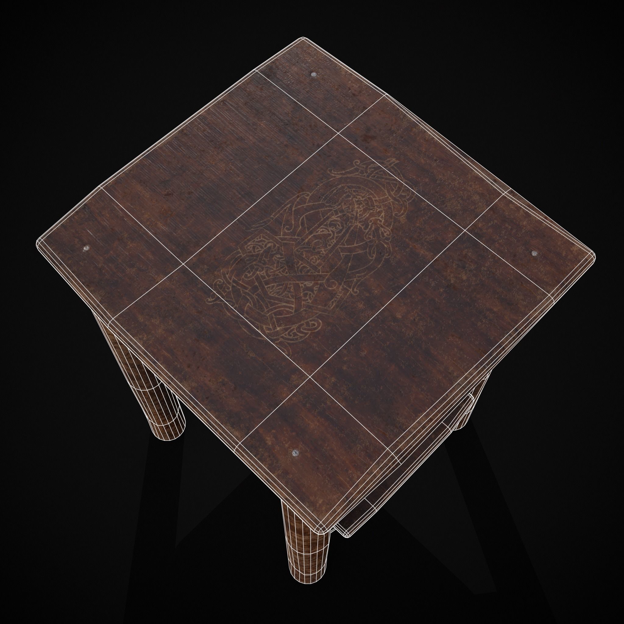 Rustic Simple Bed Side Table Low-poly 3D model_4