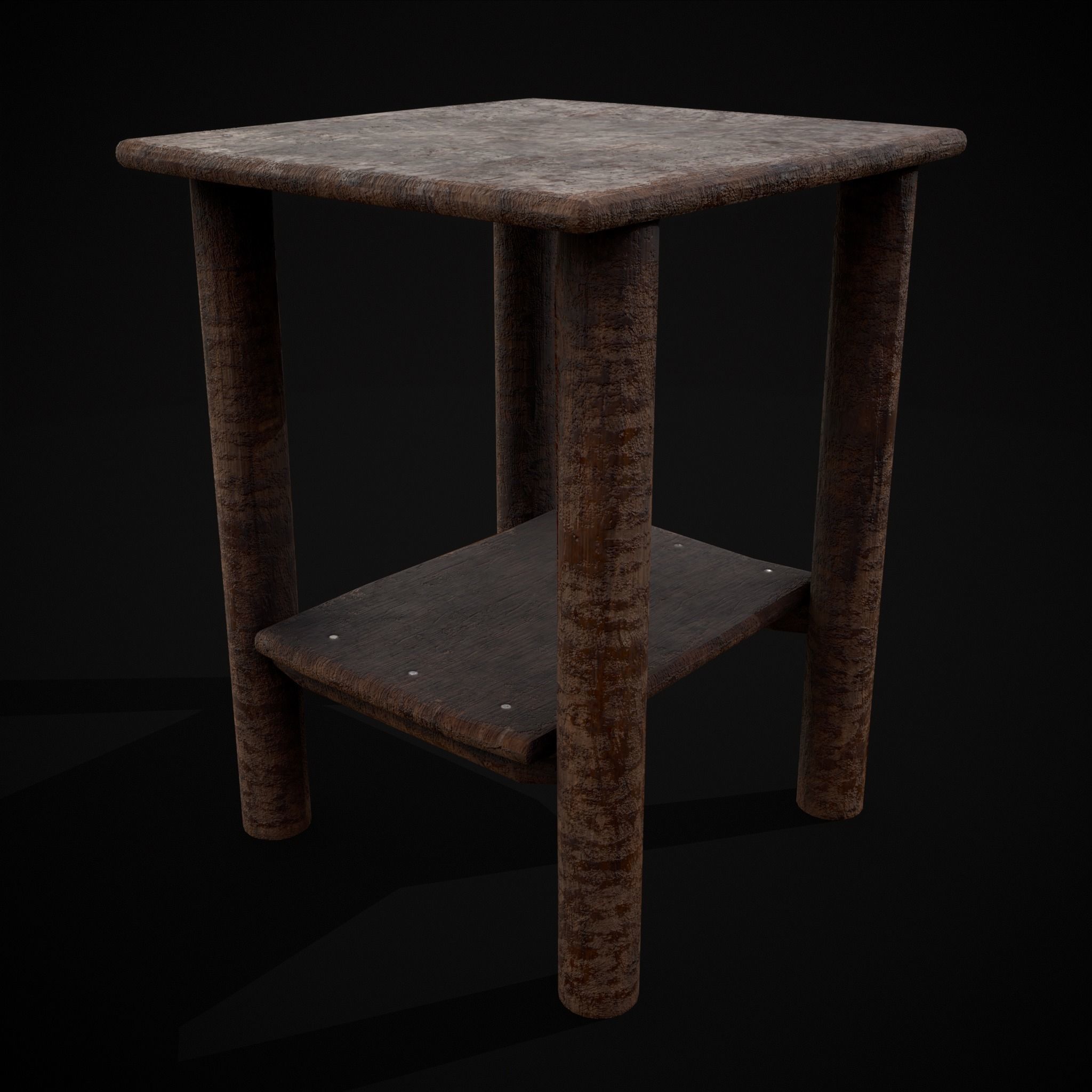 Rustic Simple Bed Side Table Low-poly 3D model_17