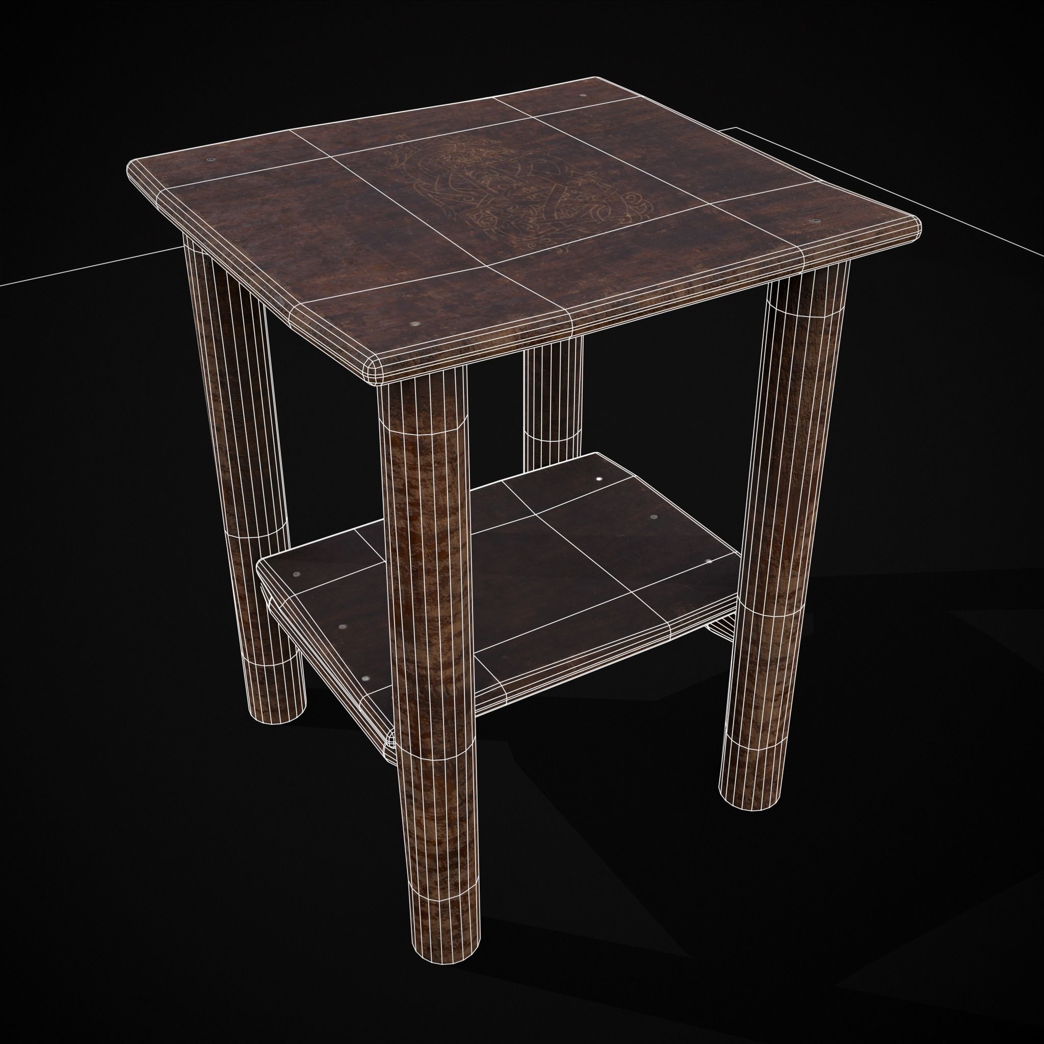 Rustic Simple Bed Side Table Low-poly 3D model_2