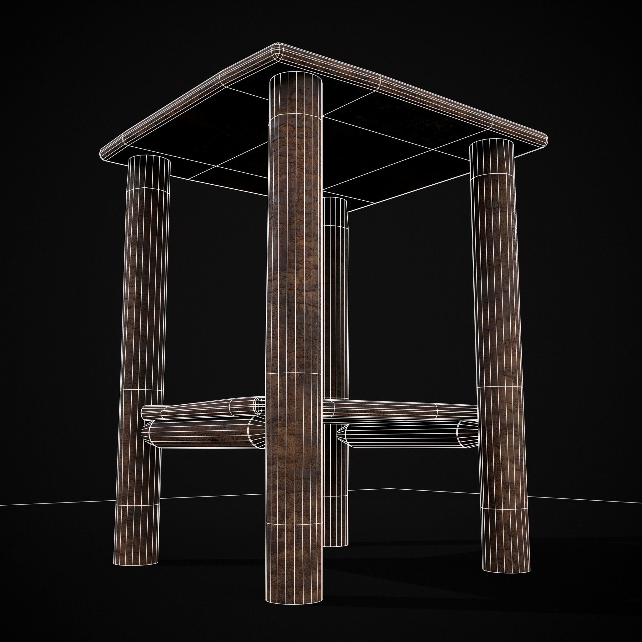 Rustic Simple Bed Side Table Low-poly 3D model_8