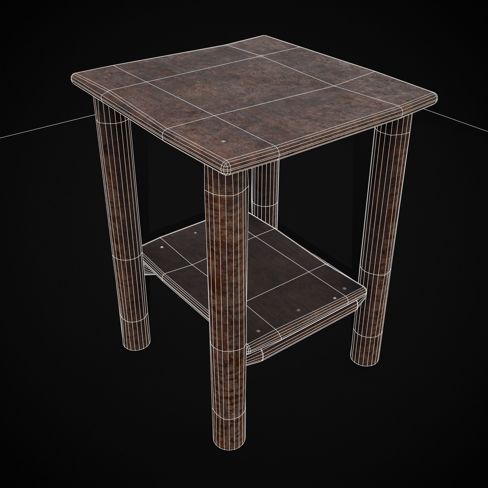 Rustic Simple Bed Side Table Low-poly 3D model_30