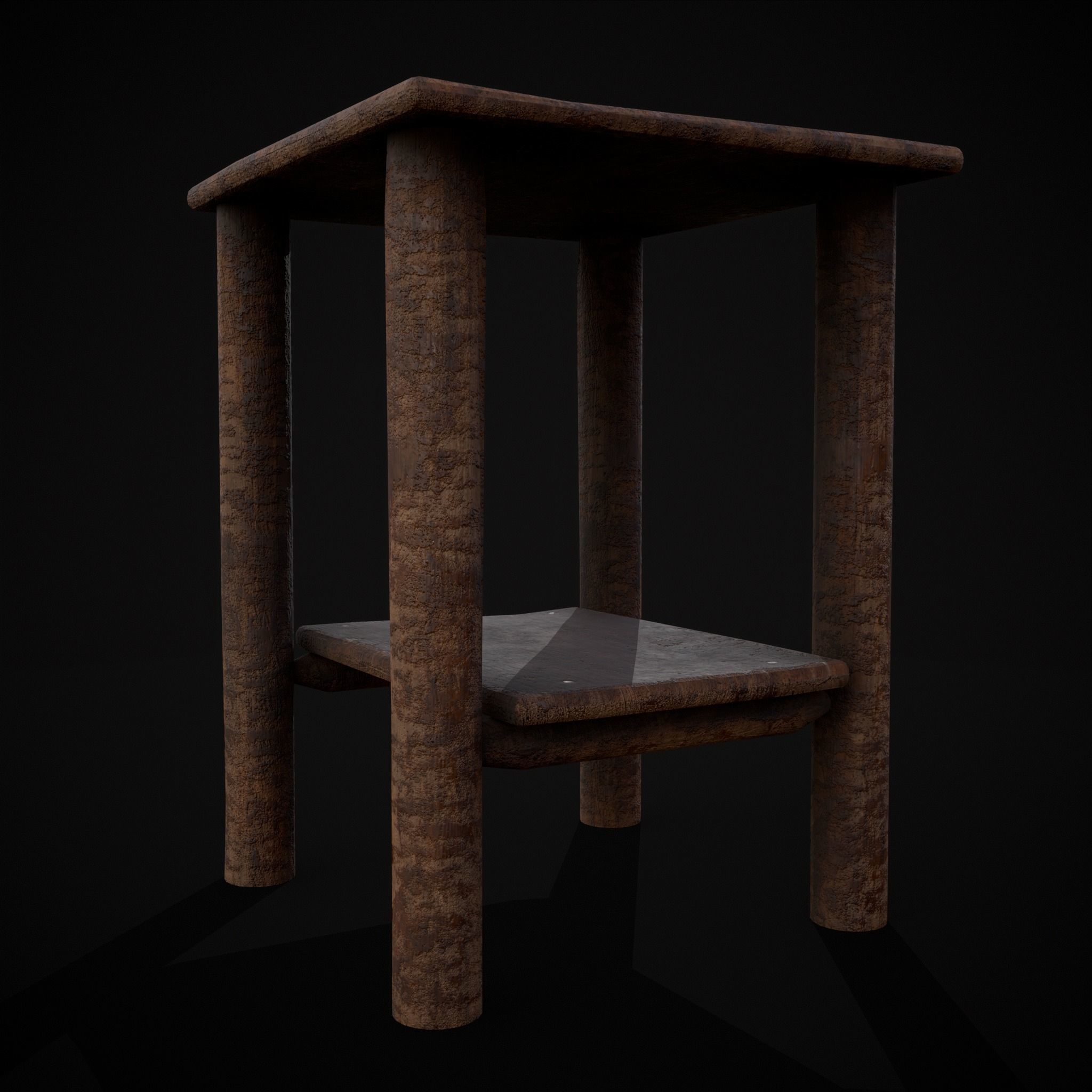Rustic Simple Bed Side Table Low-poly 3D model_13
