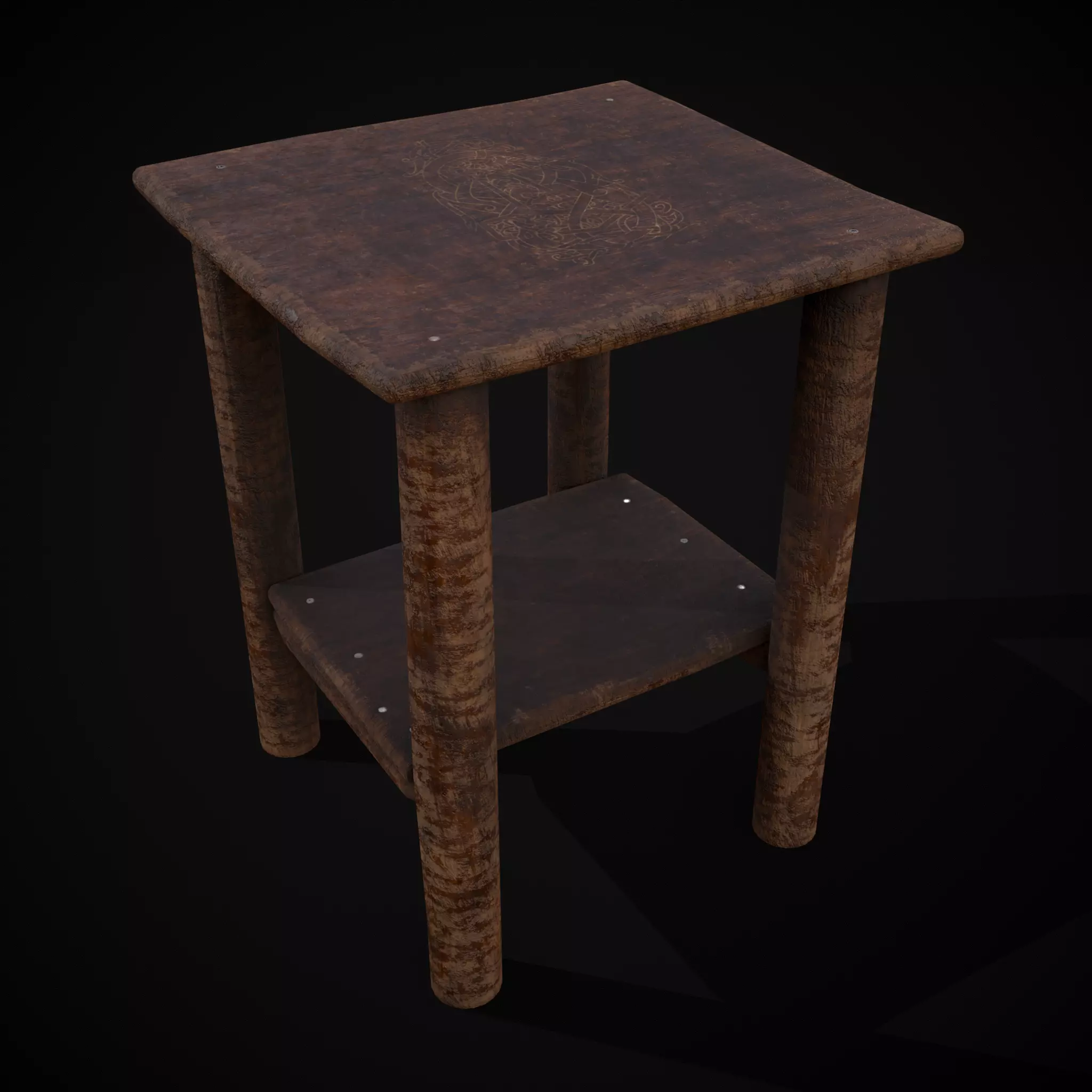 Rustic Simple Bed Side Table Low-poly 3D model_0