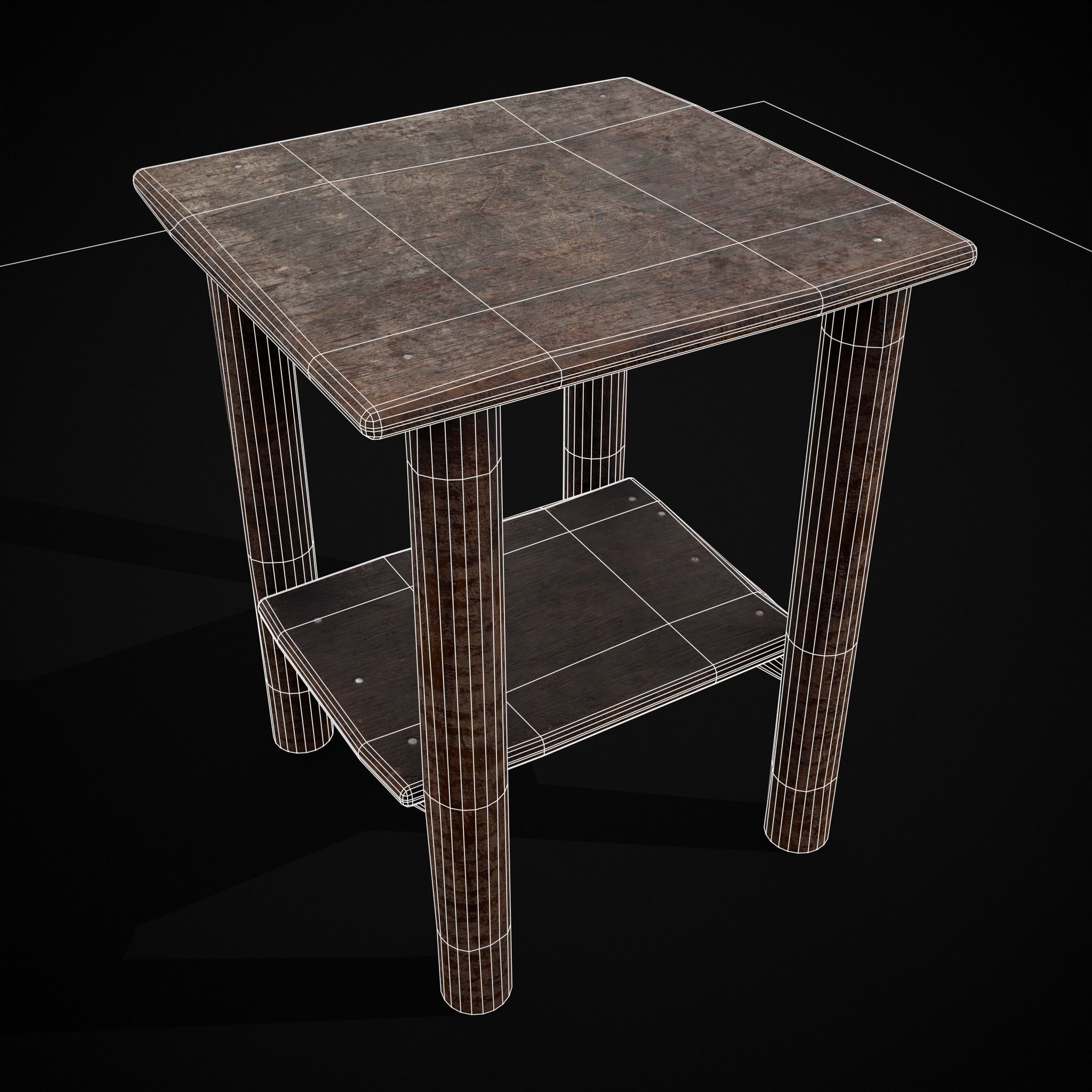Rustic Simple Bed Side Table Low-poly 3D model_20