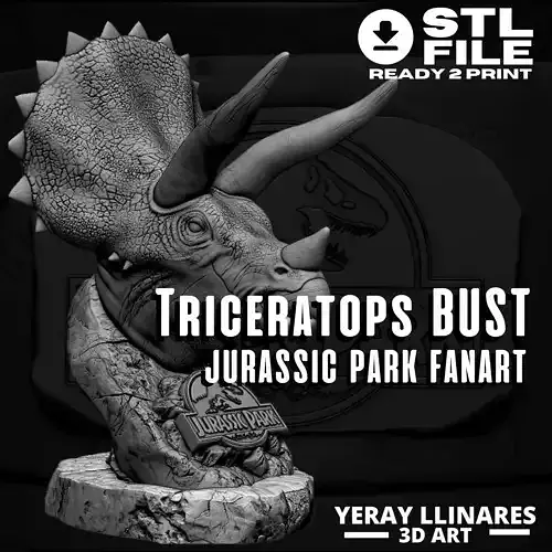 TRICERATOPS JURASSIC PARK FANART SCULPTURE BUST 3D print model