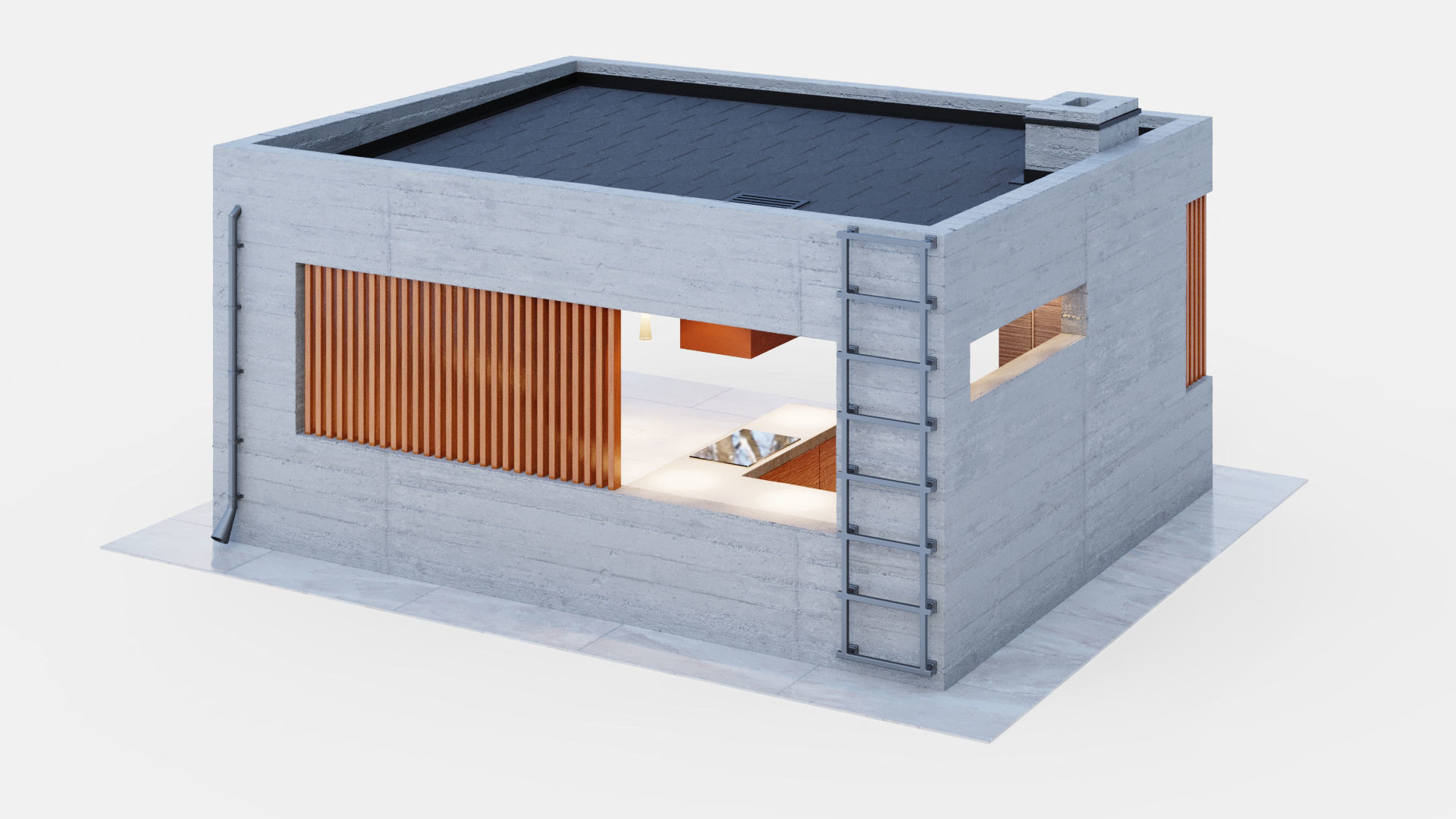 Gazebo with fireplace and summer kitchen 3D model_11