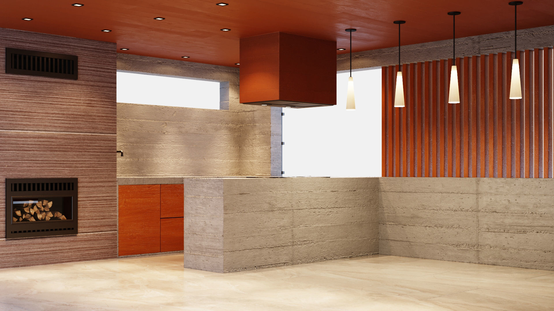 Gazebo with fireplace and summer kitchen 3D model_15