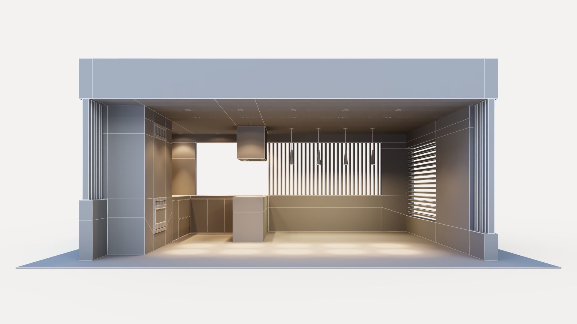 Gazebo with fireplace and summer kitchen 3D model_27