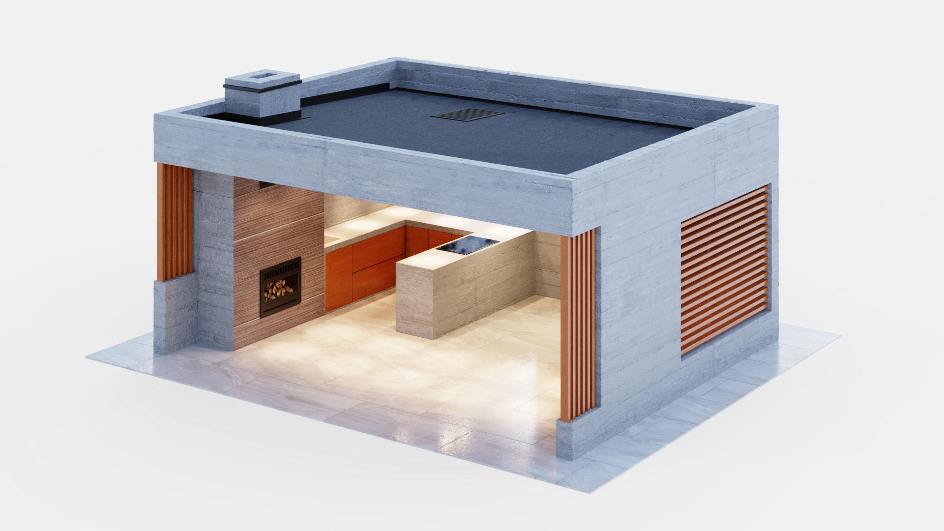 Gazebo with fireplace and summer kitchen 3D model_8