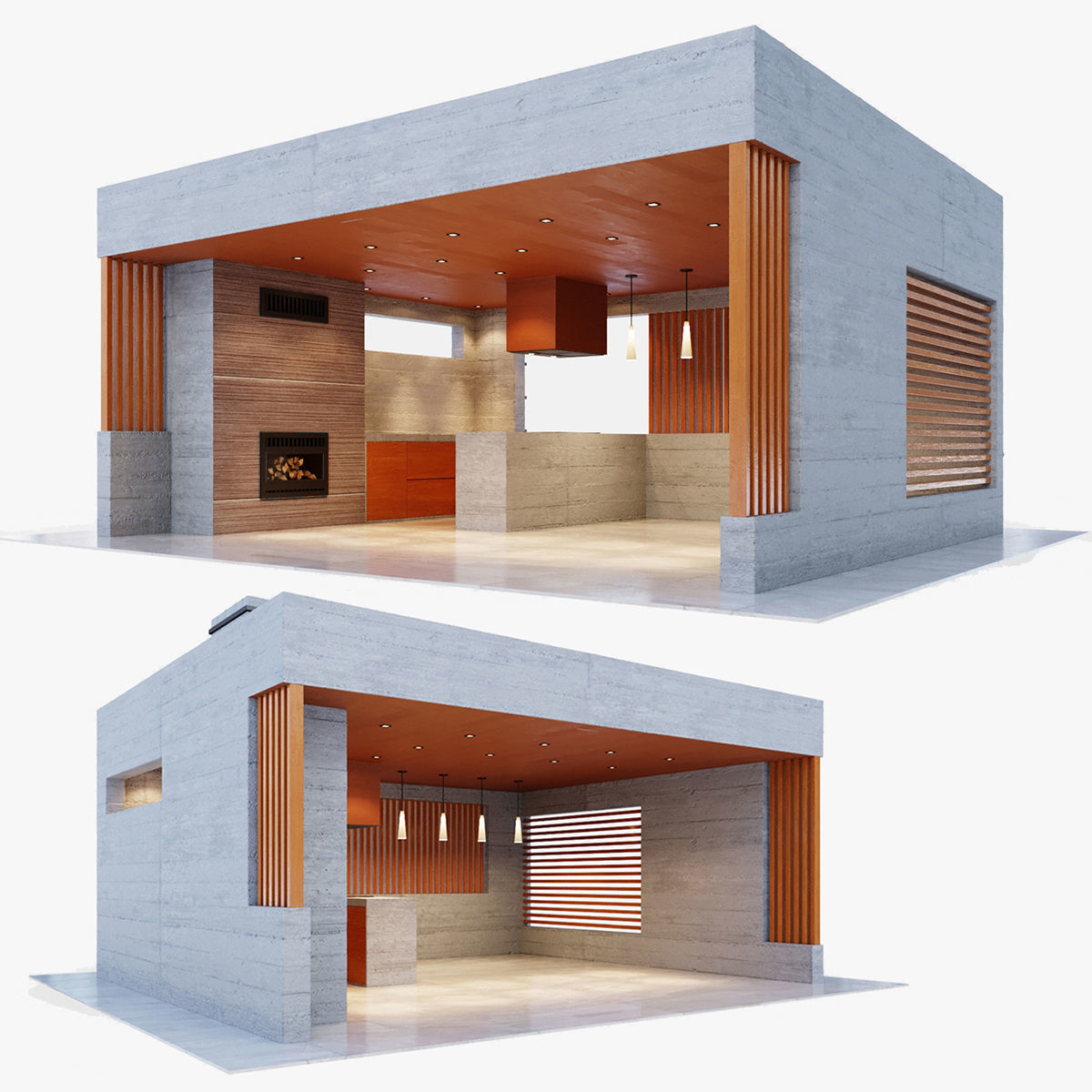 Gazebo with fireplace and summer kitchen 3D model_20