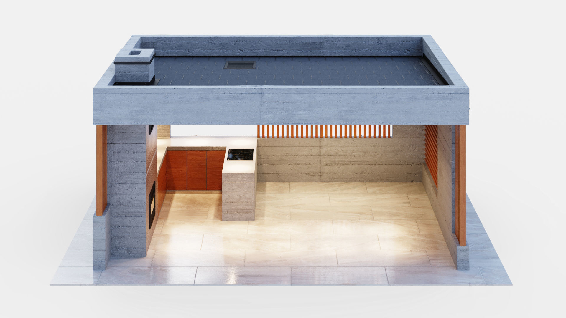 Gazebo with fireplace and summer kitchen 3D model_9