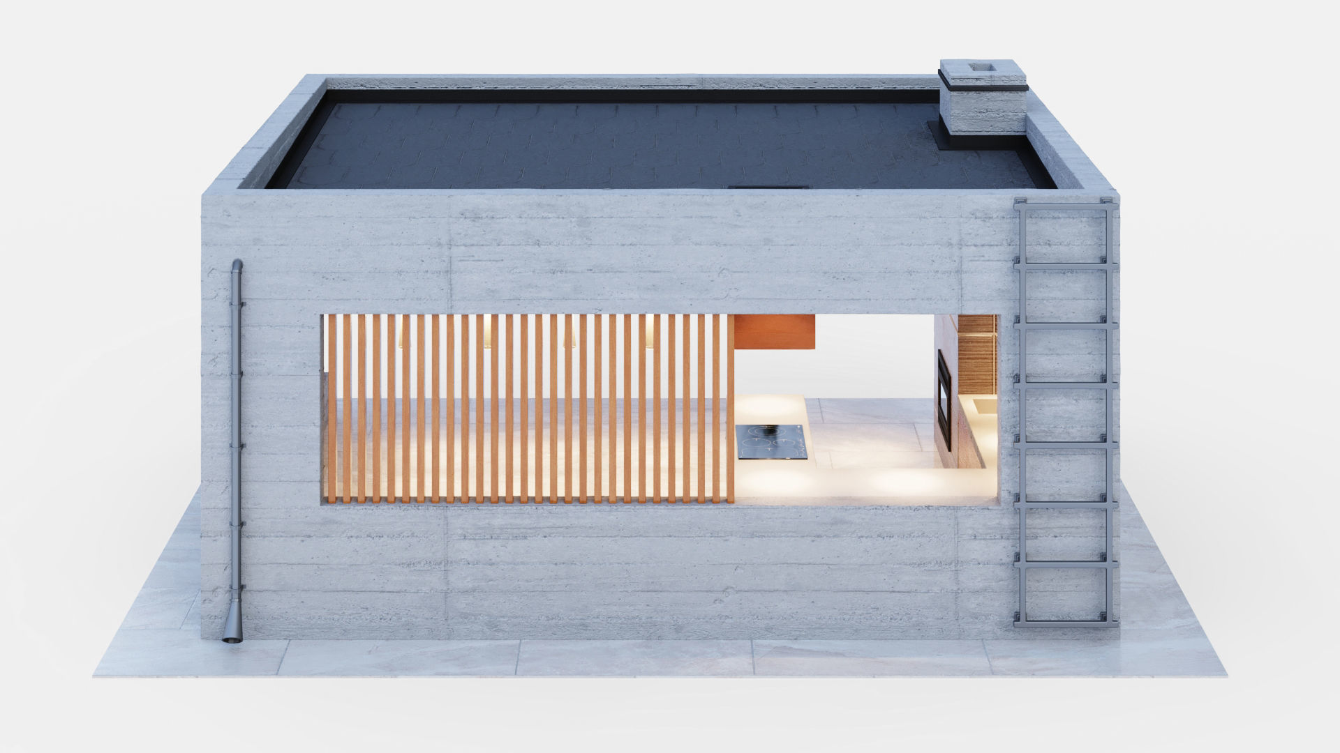 Gazebo with fireplace and summer kitchen 3D model_12