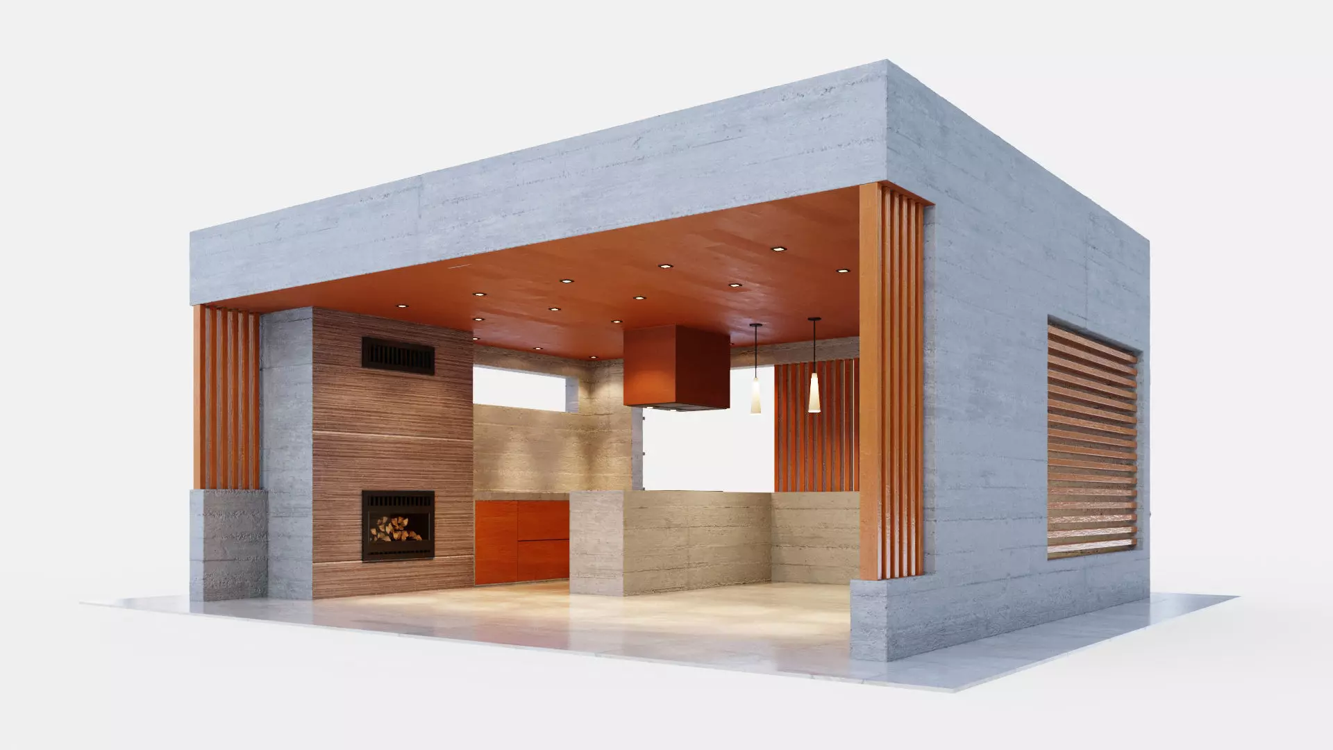 Gazebo with fireplace and summer kitchen 3D model_0