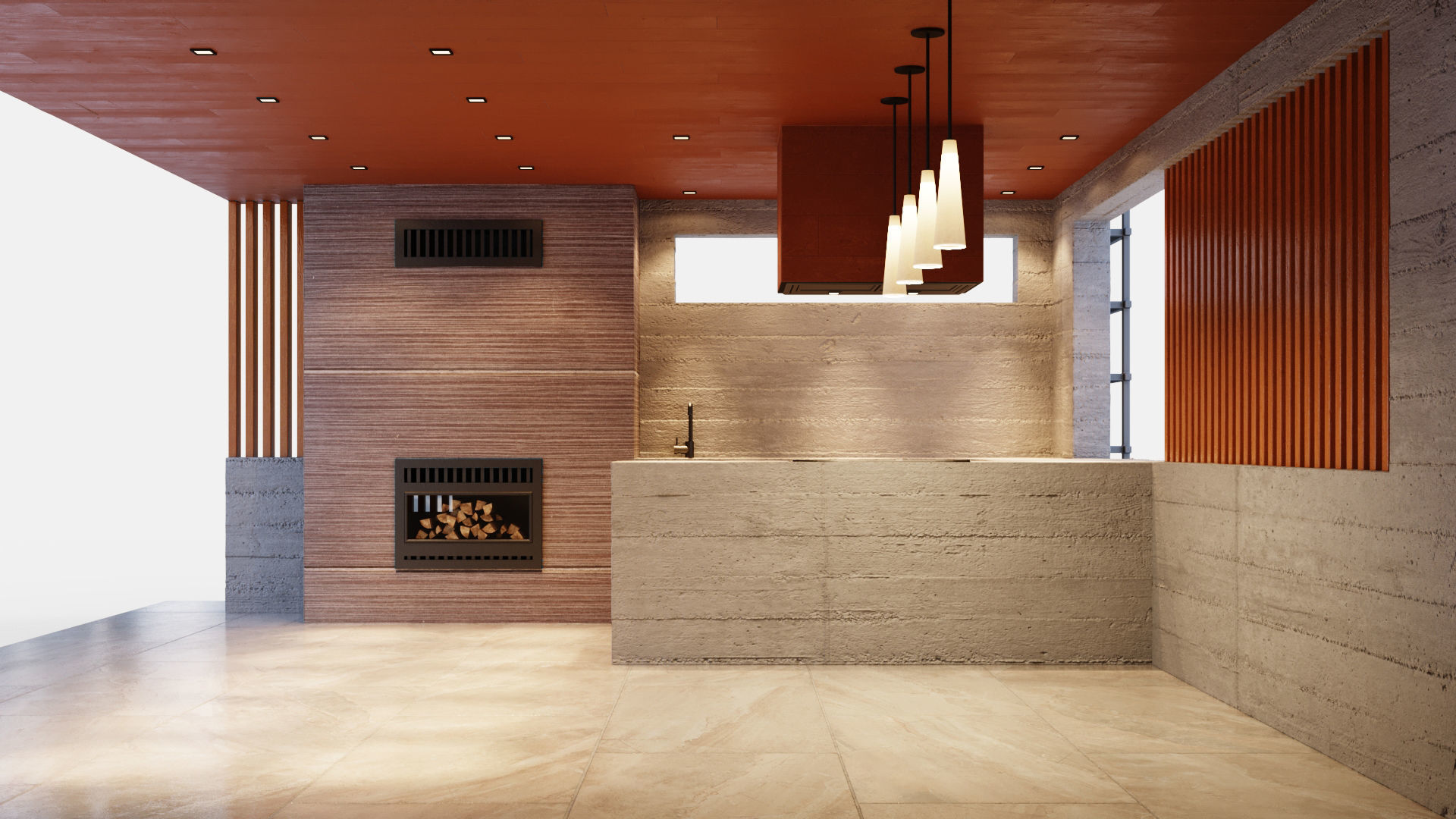 Gazebo with fireplace and summer kitchen 3D model_16