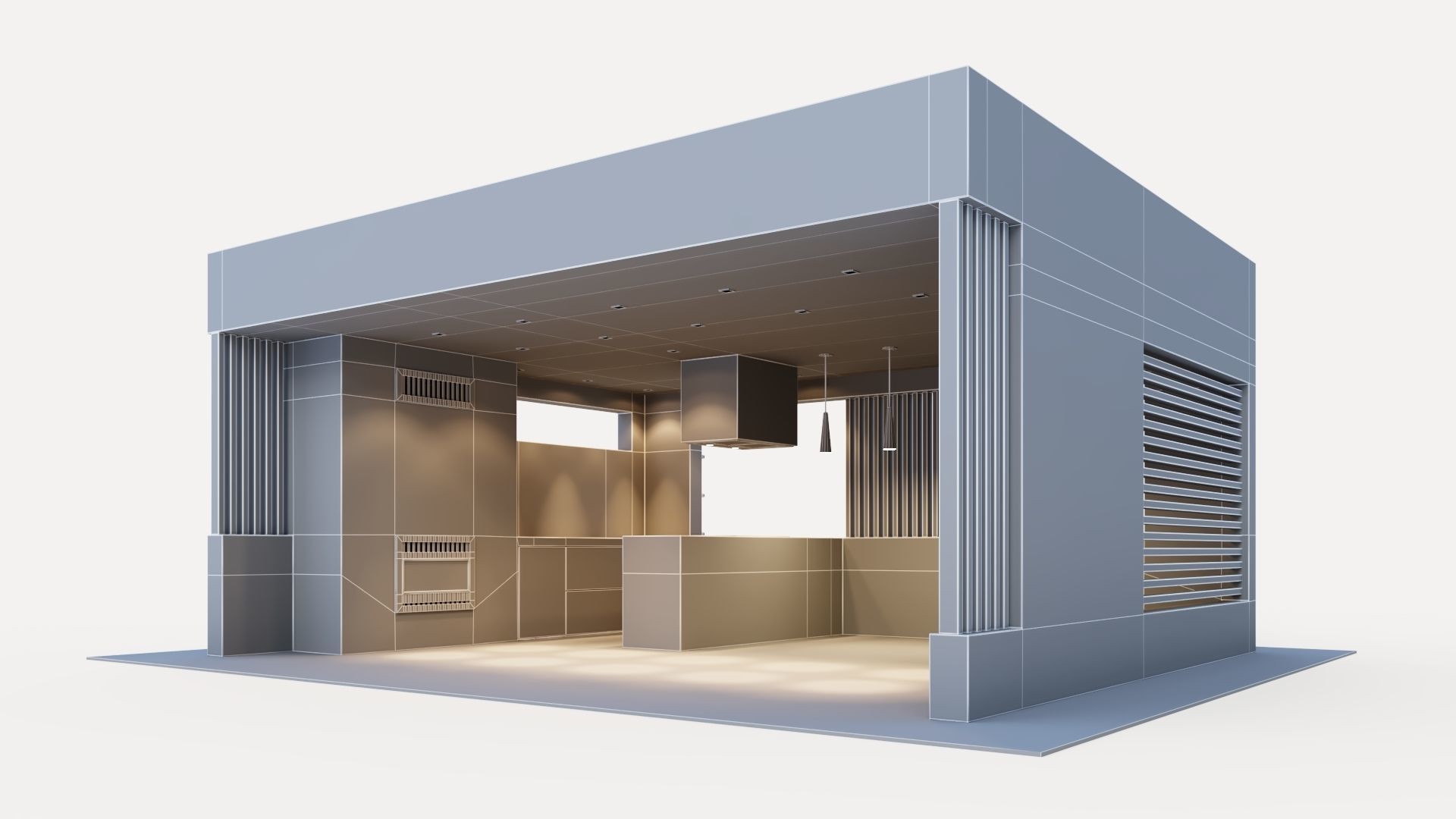 Gazebo with fireplace and summer kitchen 3D model_26