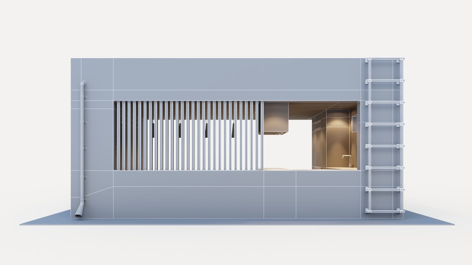 Gazebo with fireplace and summer kitchen 3D model_31