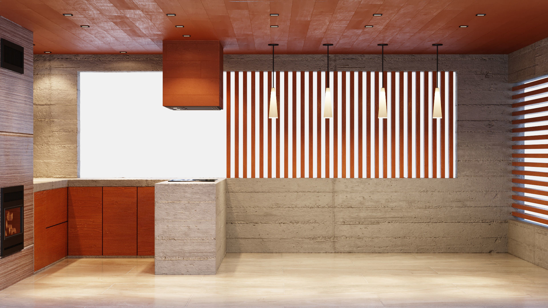 Gazebo with fireplace and summer kitchen 3D model_14