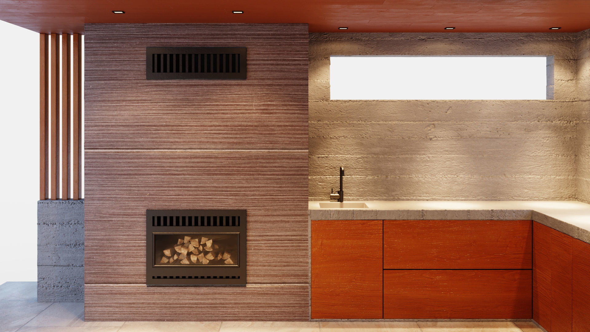 Gazebo with fireplace and summer kitchen 3D model_17