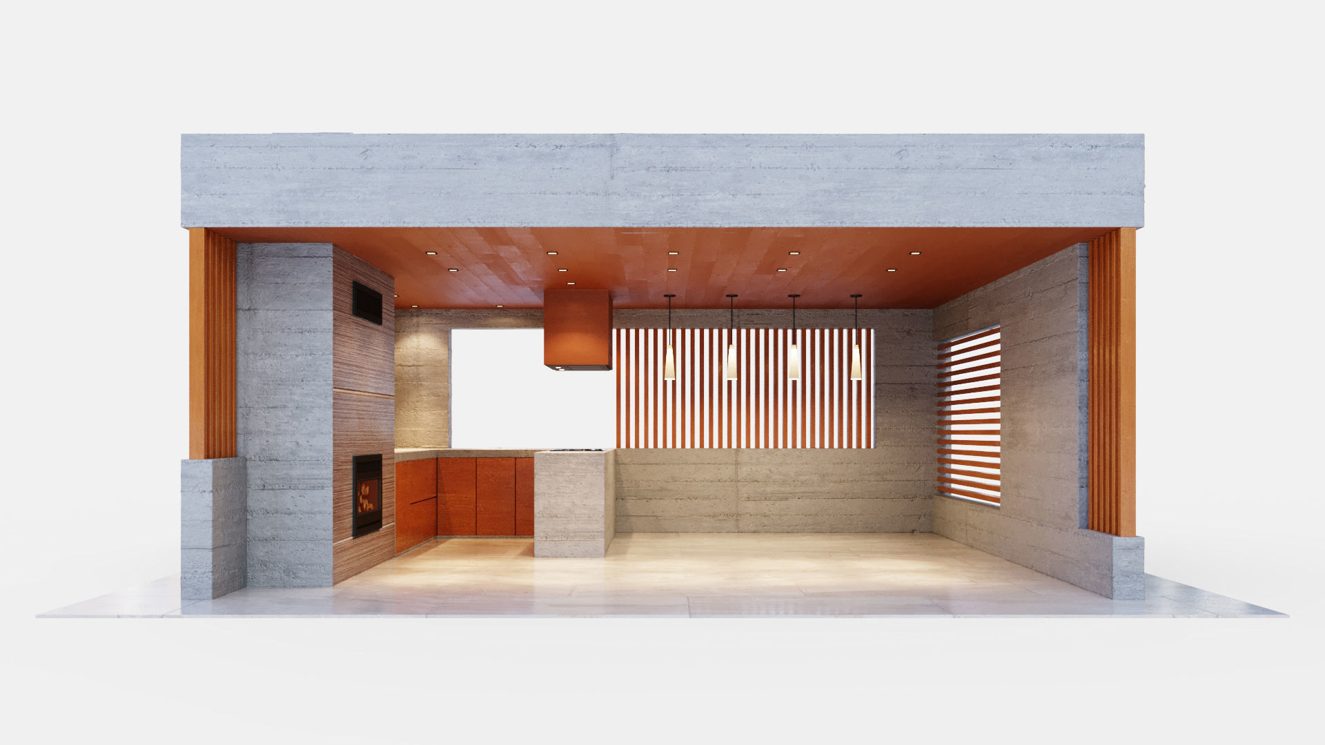 Gazebo with fireplace and summer kitchen 3D model_1