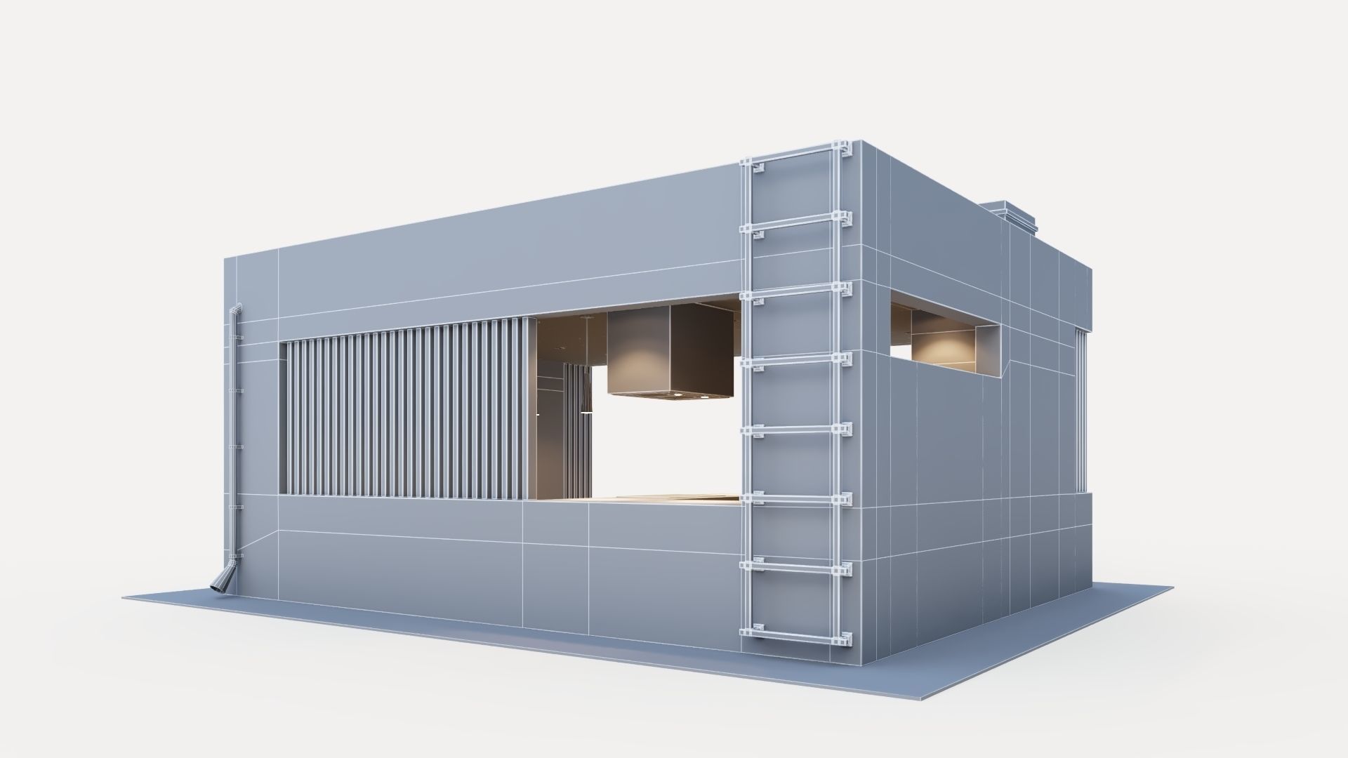 Gazebo with fireplace and summer kitchen 3D model_30