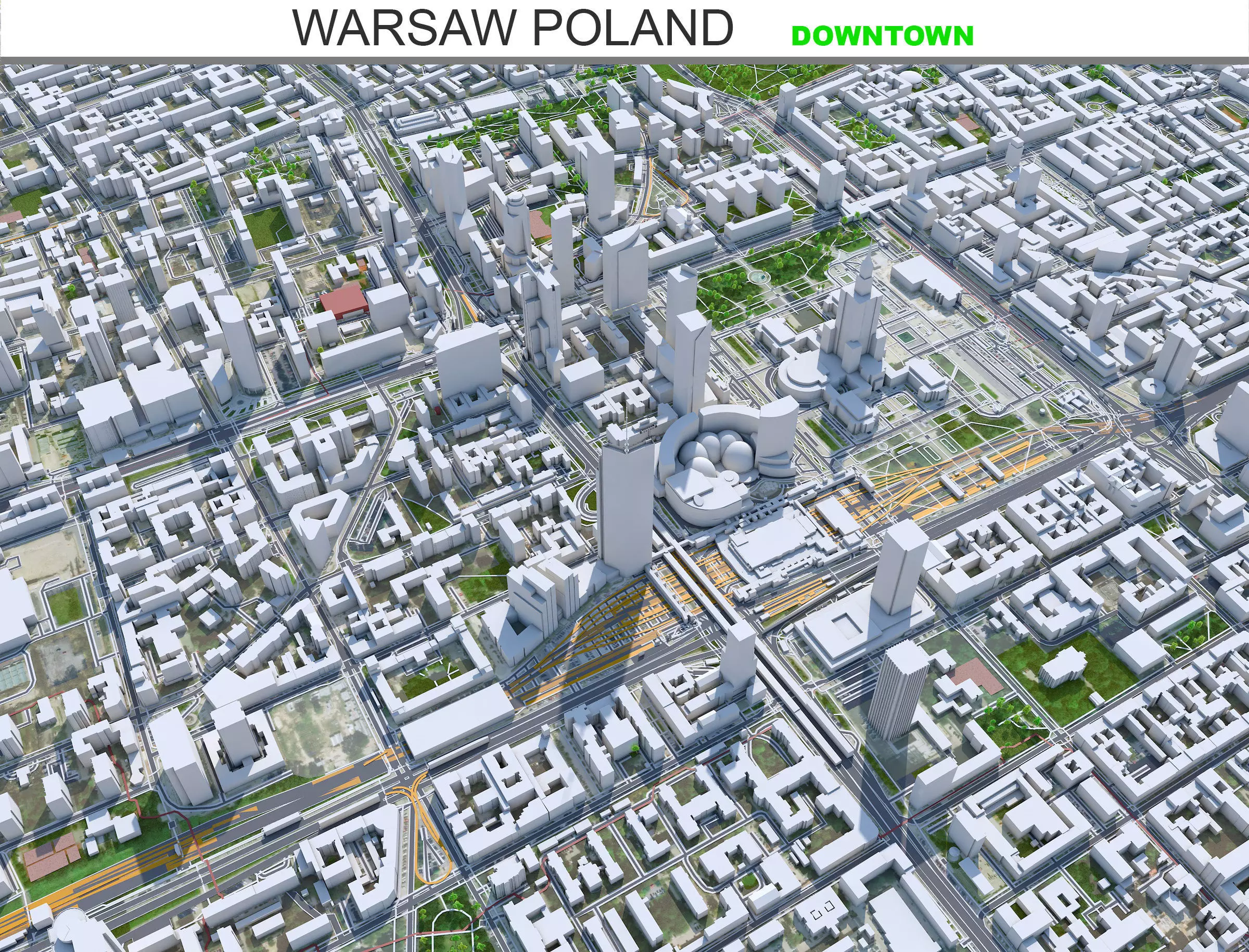 Warsaw Downtown Poland Low-poly 3D model