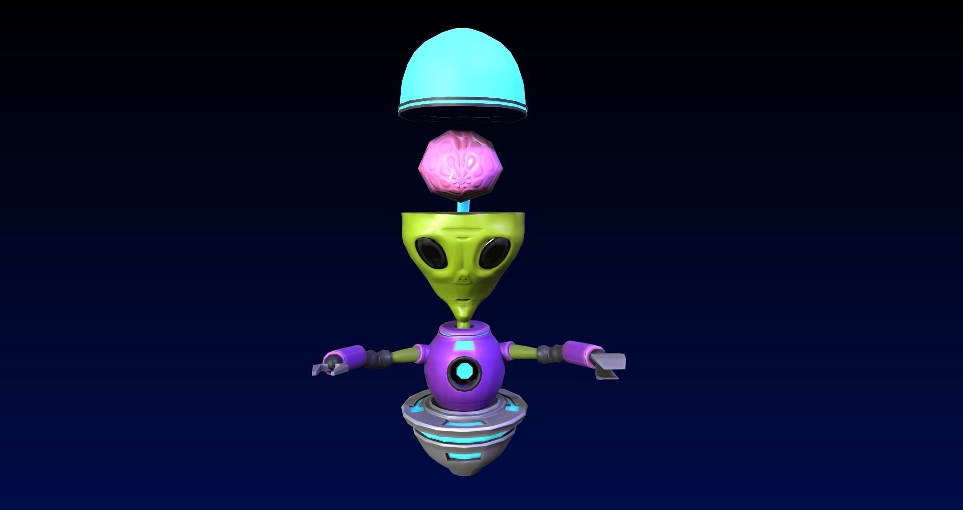 Cartoon Style UFO and Alien Sci-fi Game asset Low-poly 3D model_4