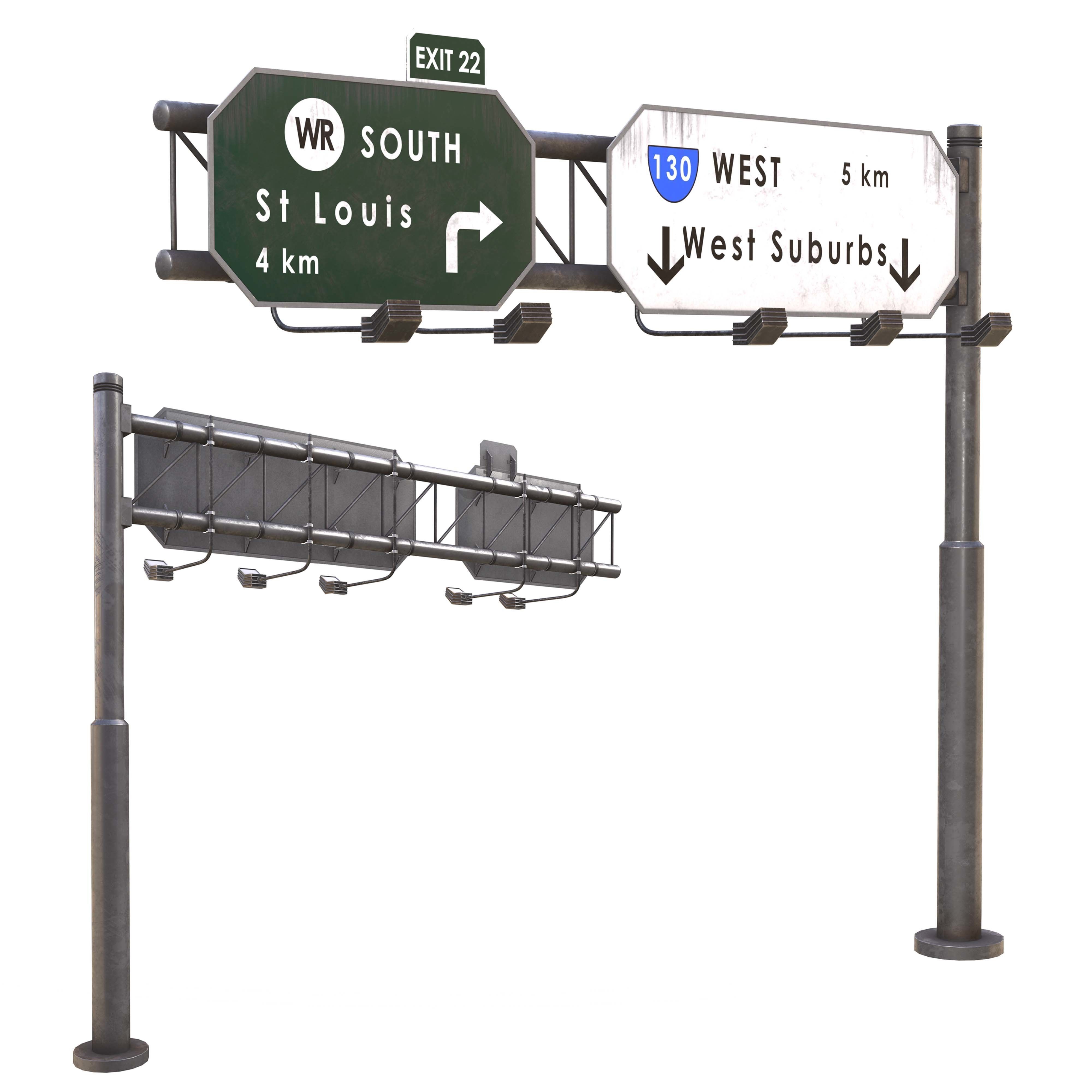 Highway and Street Sign Low-poly 3D model_4