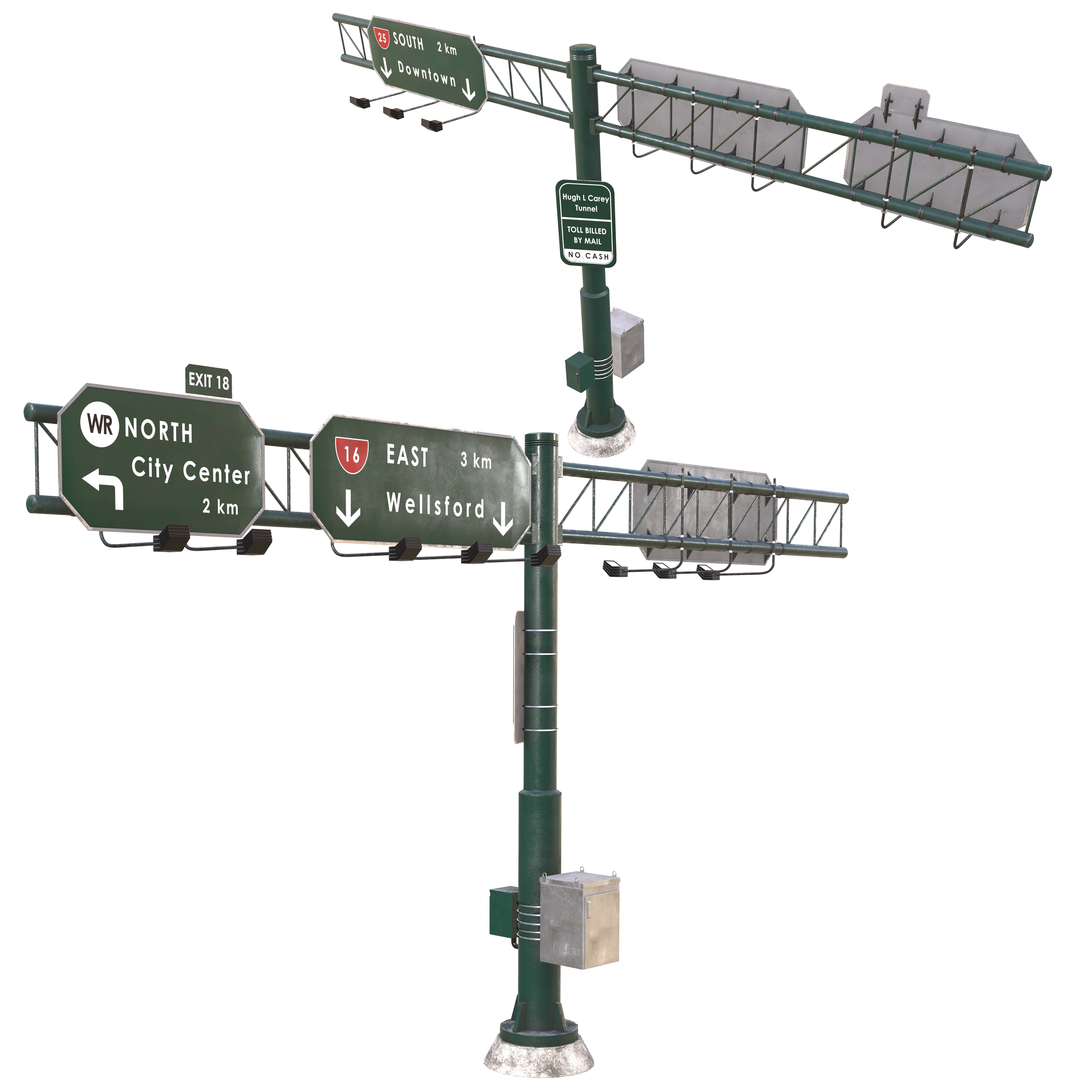 Highway and Street Sign Low-poly 3D model_3