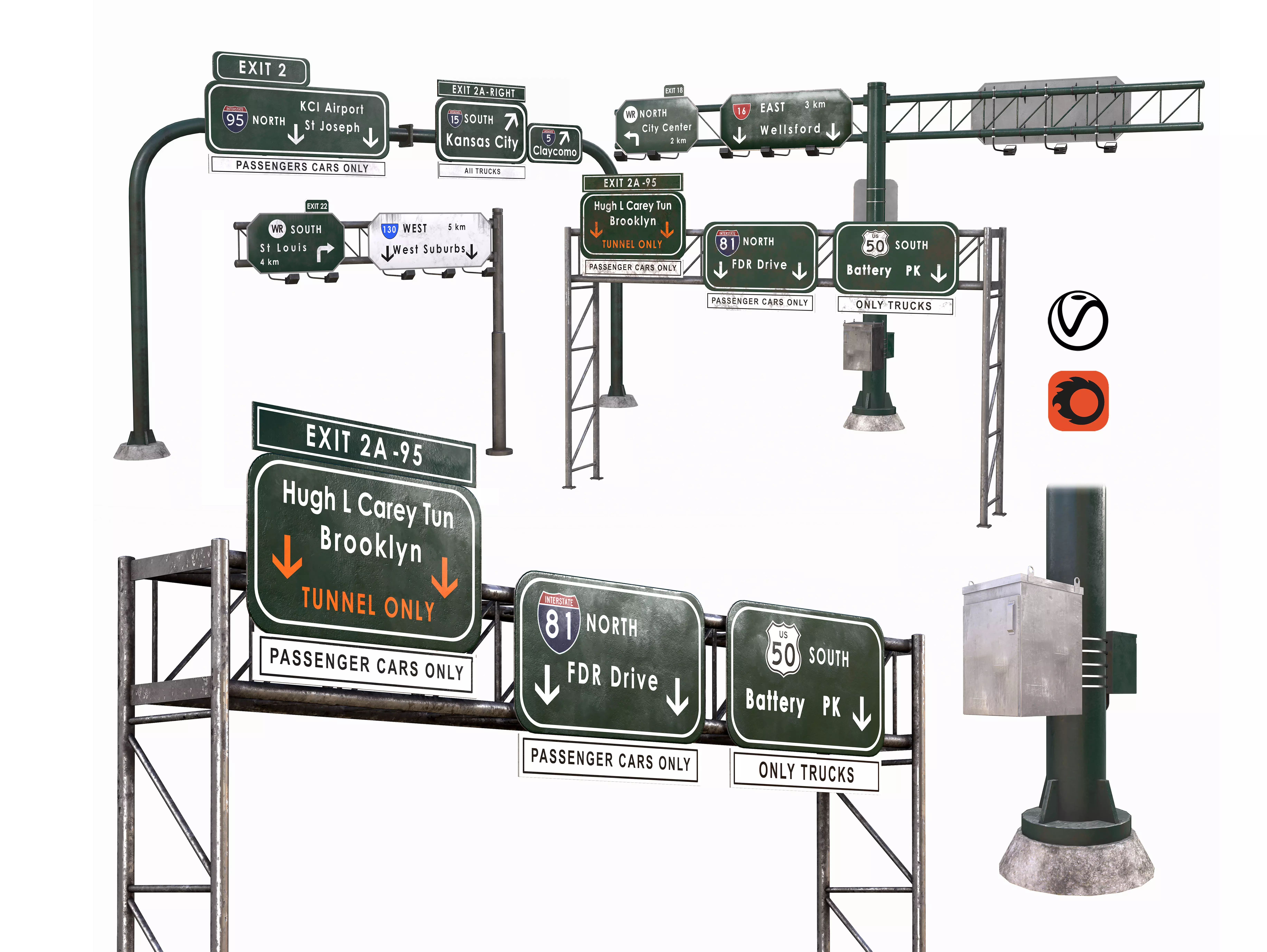 Highway and Street Sign Low-poly 3D model_0