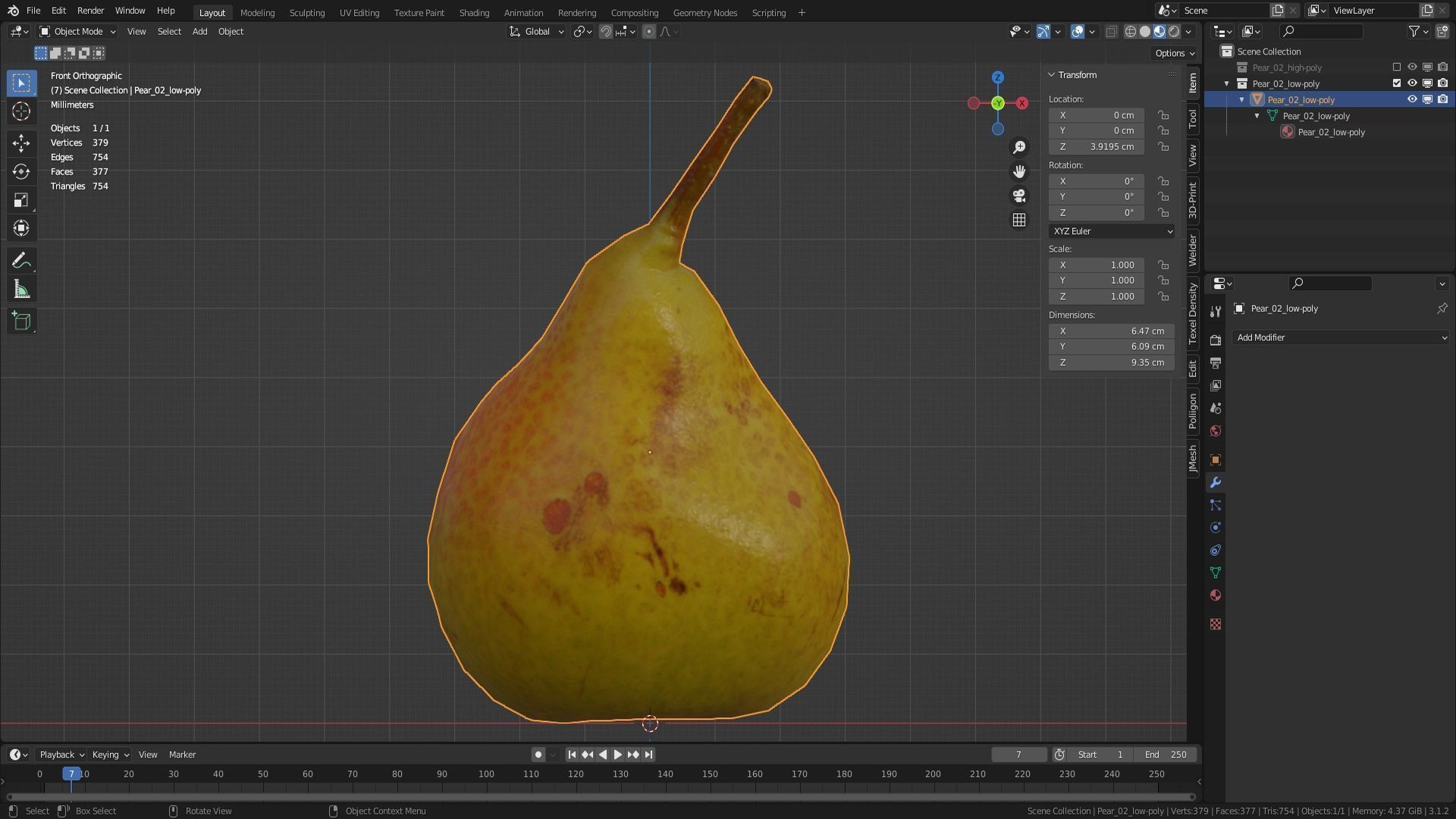 Pear 02 Low-poly 3D model_33