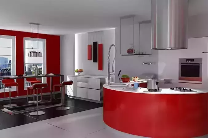 Modern Red Kitchen And Dining Room Archinteriors Vol 01 For Maya