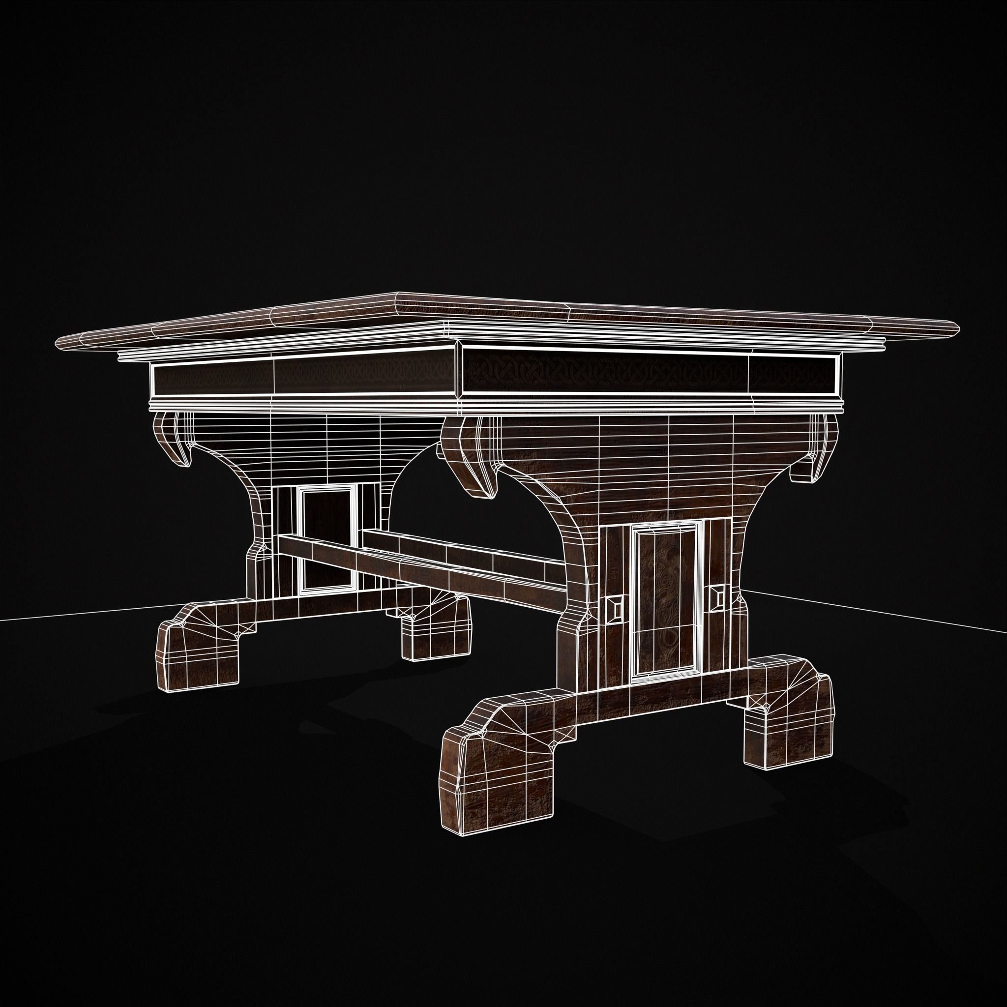 Rustic Elegant Medieval Reading Table Low-poly 3D model_29