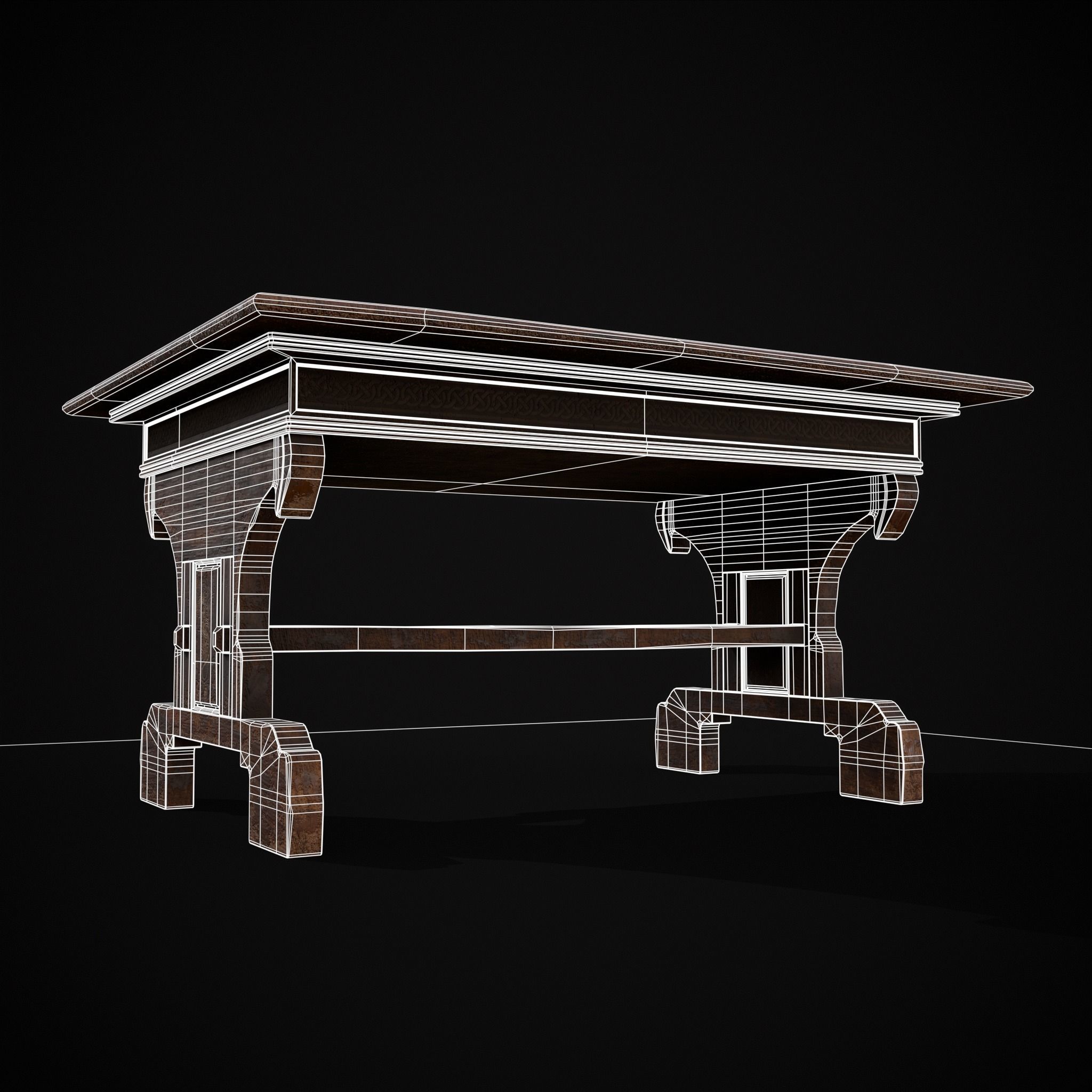 Rustic Elegant Medieval Reading Table Low-poly 3D model_27