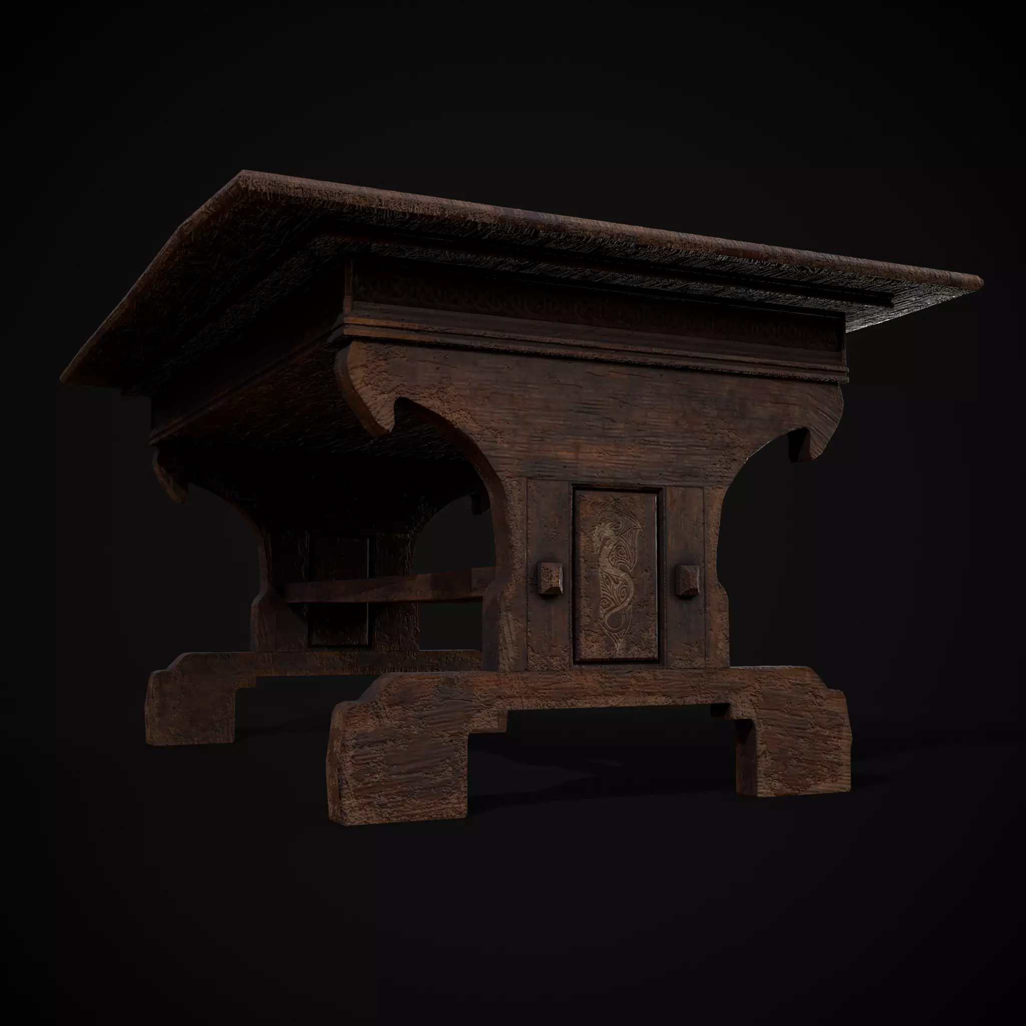 Rustic Elegant Medieval Reading Table Low-poly 3D model_0