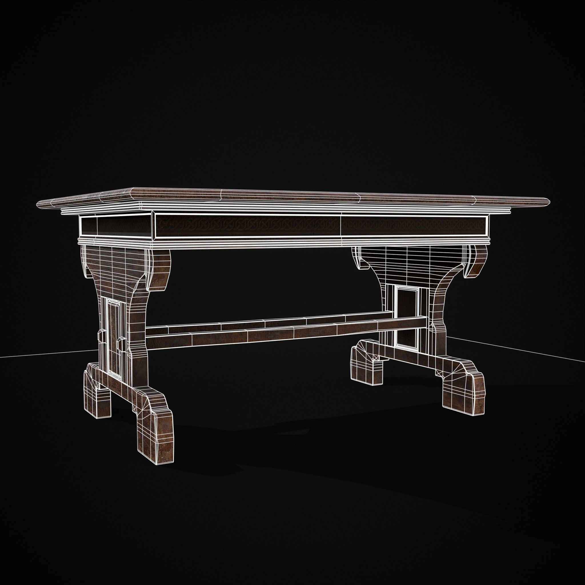 Rustic Elegant Medieval Reading Table Low-poly 3D model_19