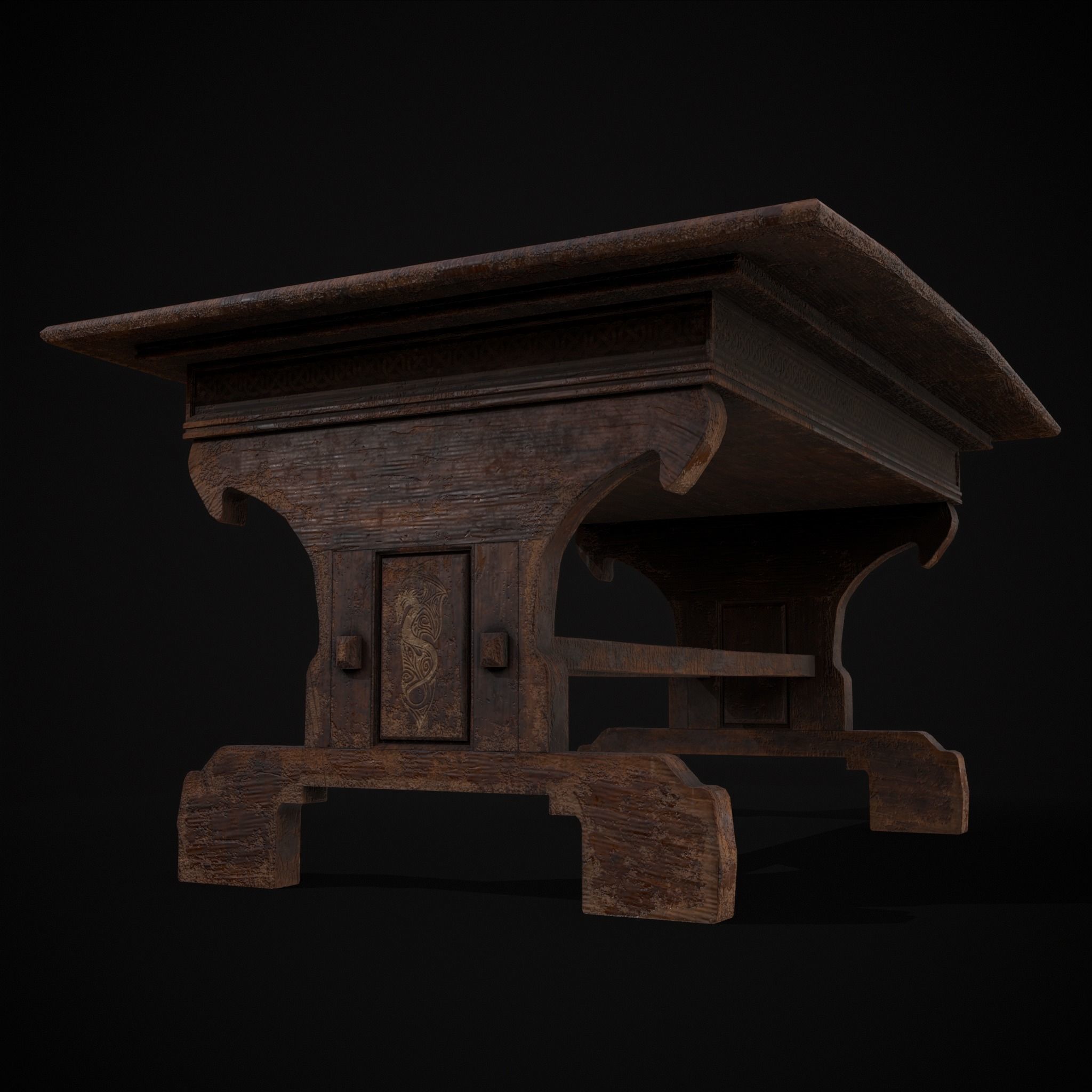 Rustic Elegant Medieval Reading Table Low-poly 3D model_16