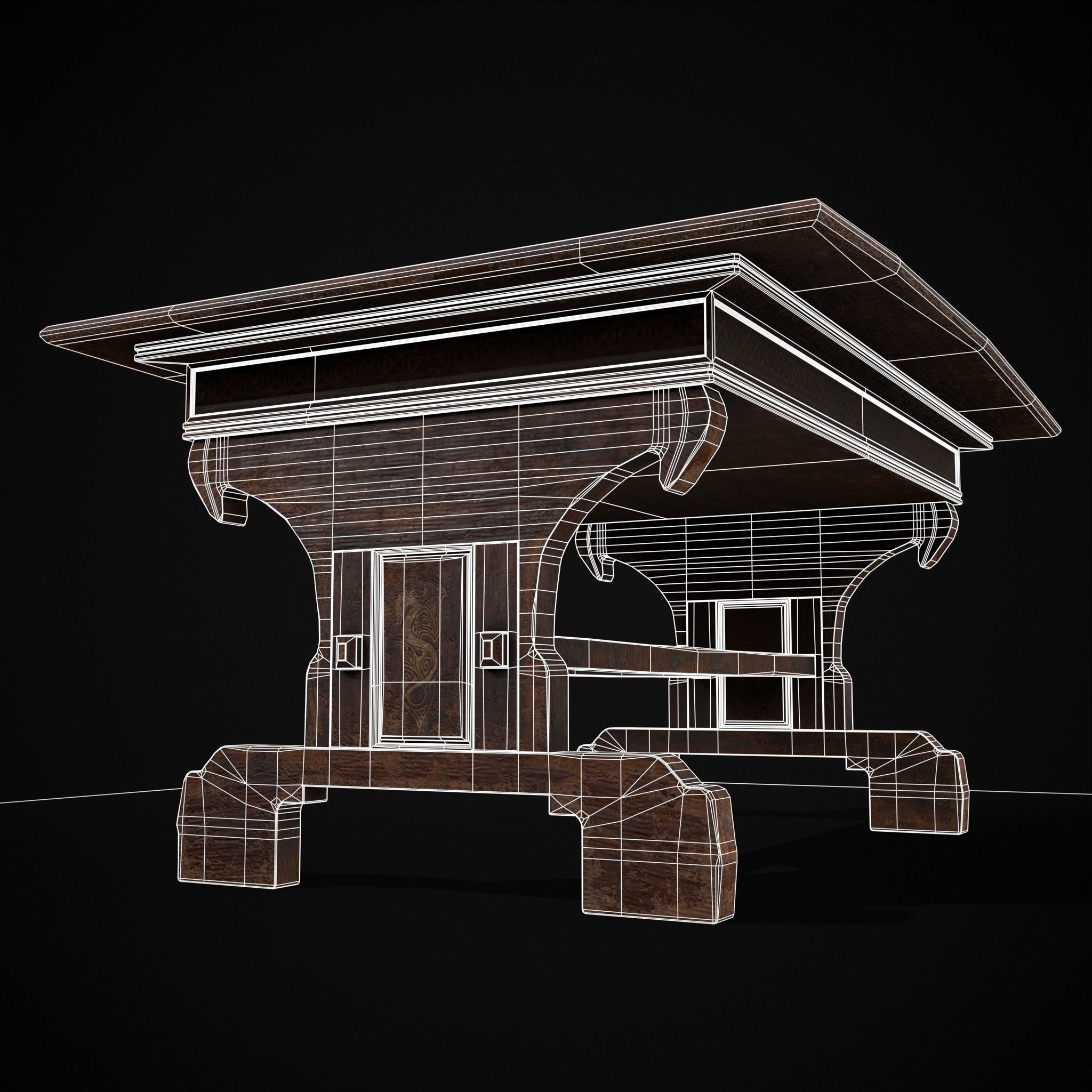 Rustic Elegant Medieval Reading Table Low-poly 3D model_17