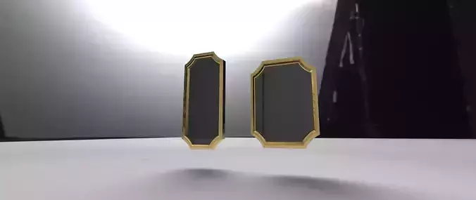 Set 2 mirrors 3D model two gold earrings on table