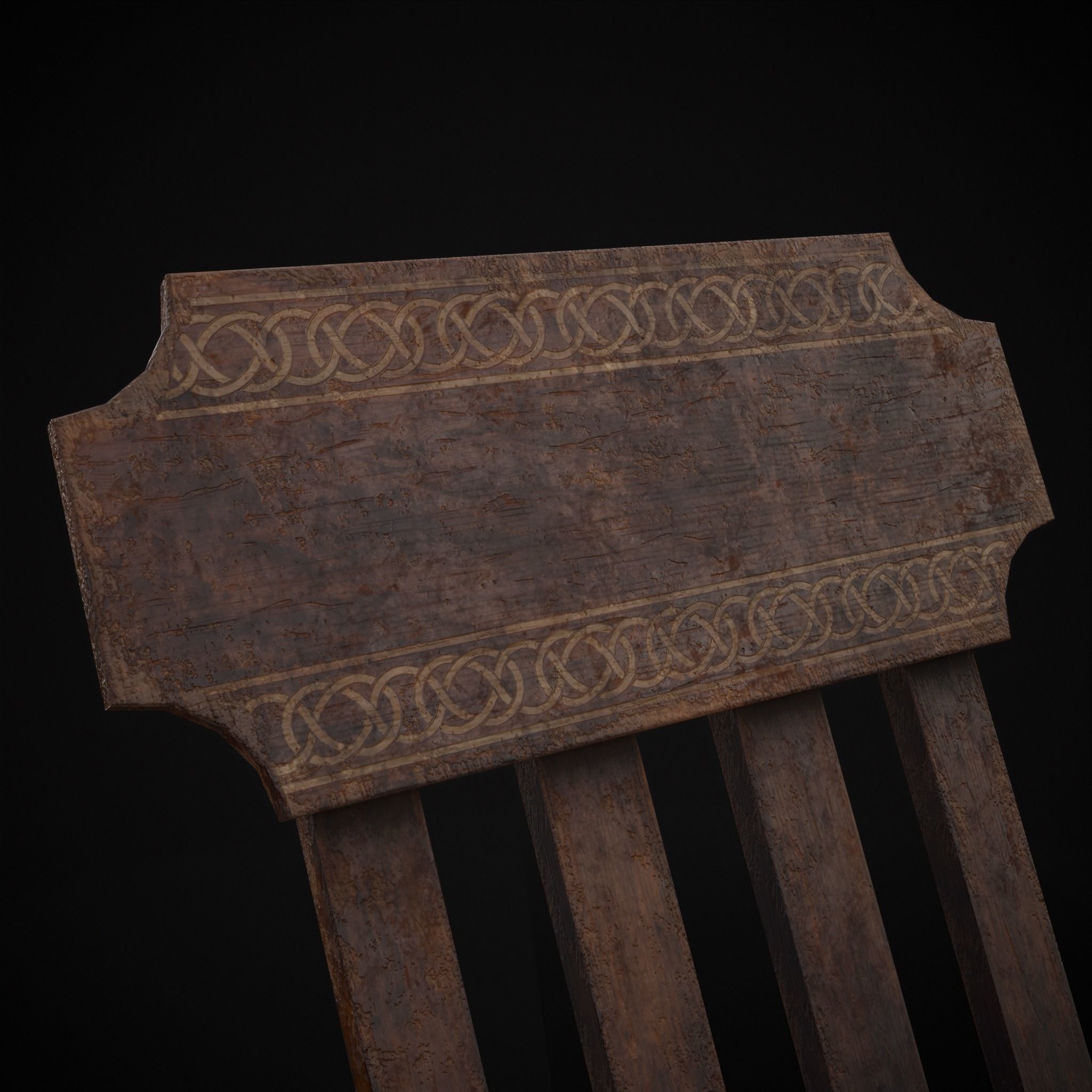 Rustic Medieval Folding Chair Low-poly 3D model_15