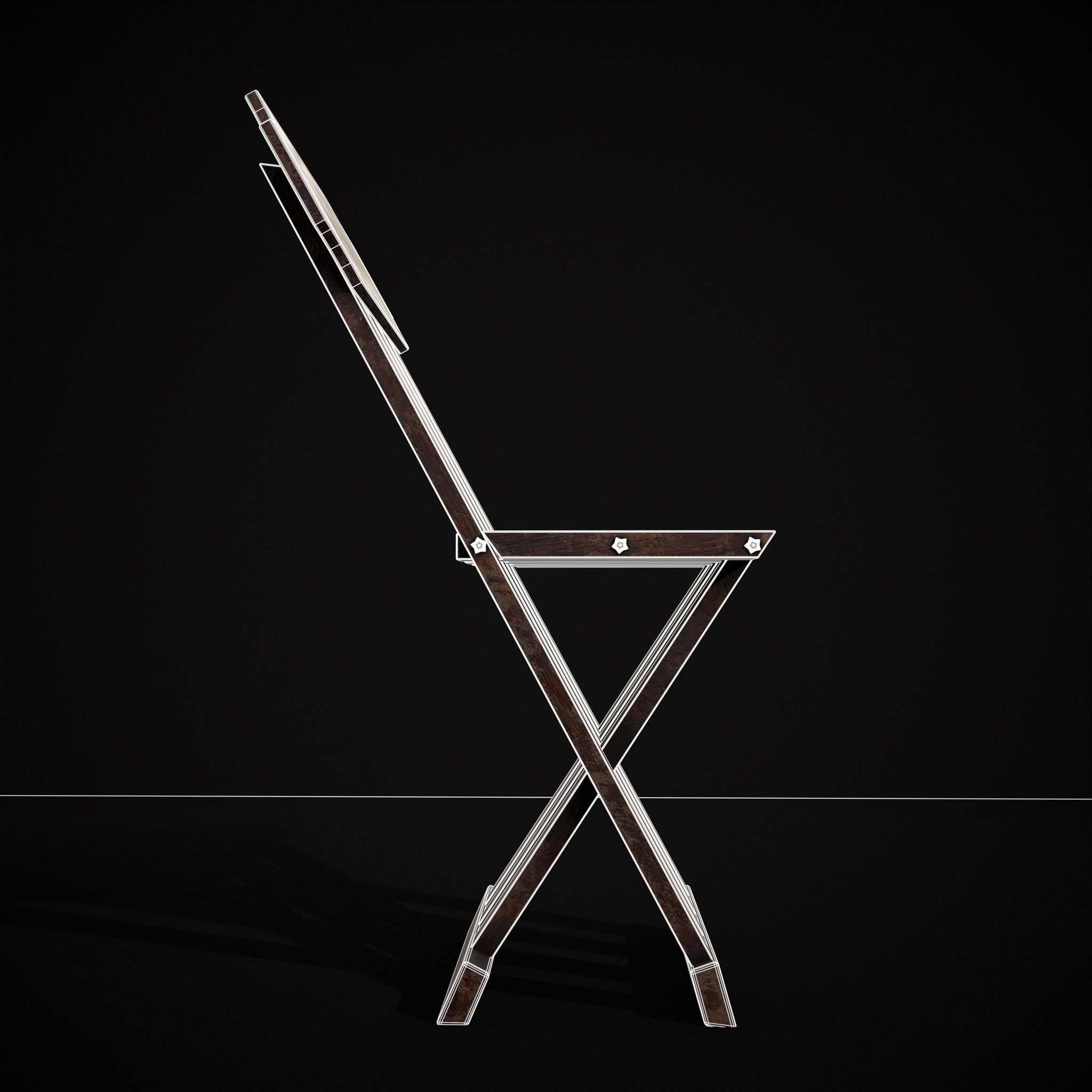 Rustic Medieval Folding Chair Low-poly 3D model_30