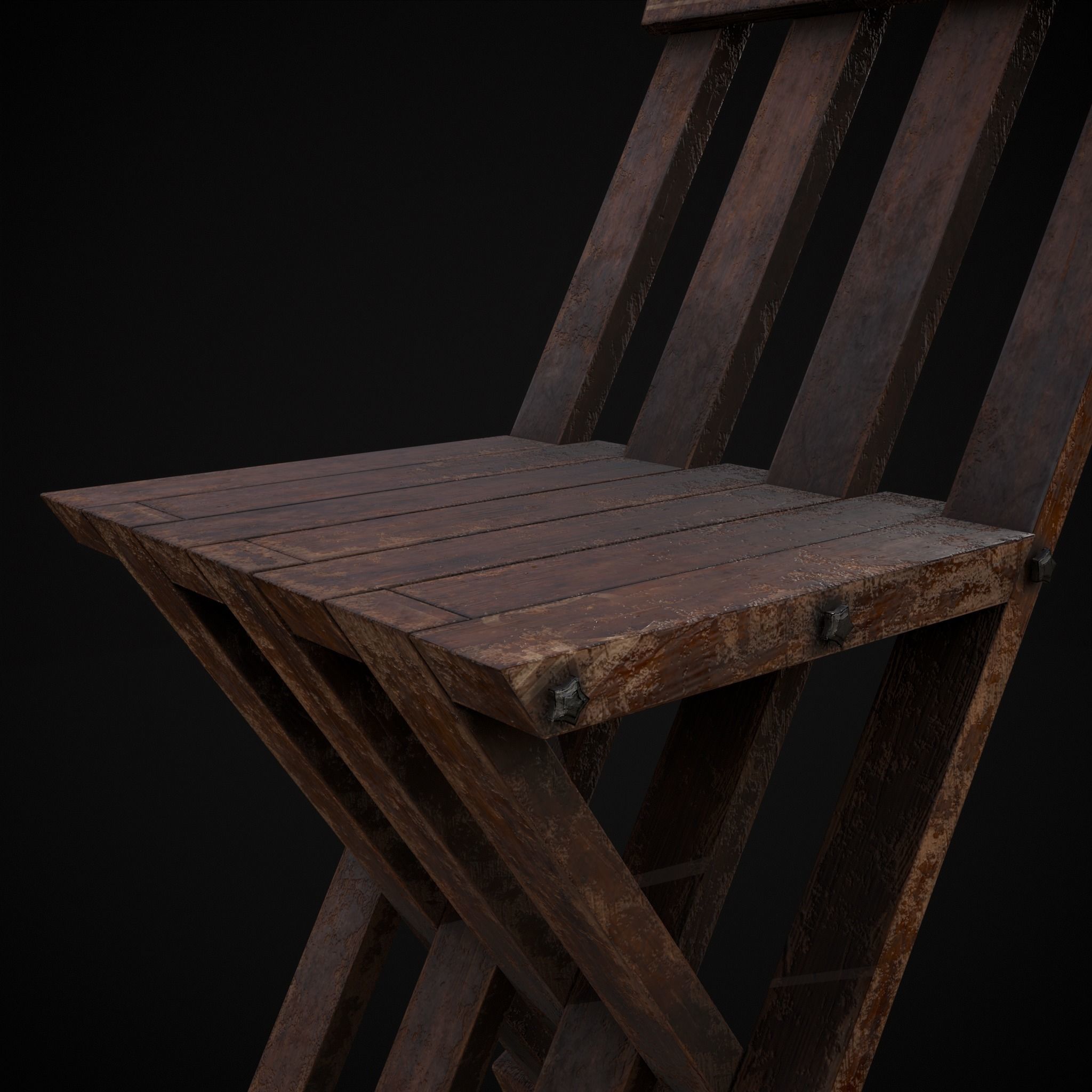 Rustic Medieval Folding Chair Low-poly 3D model_23