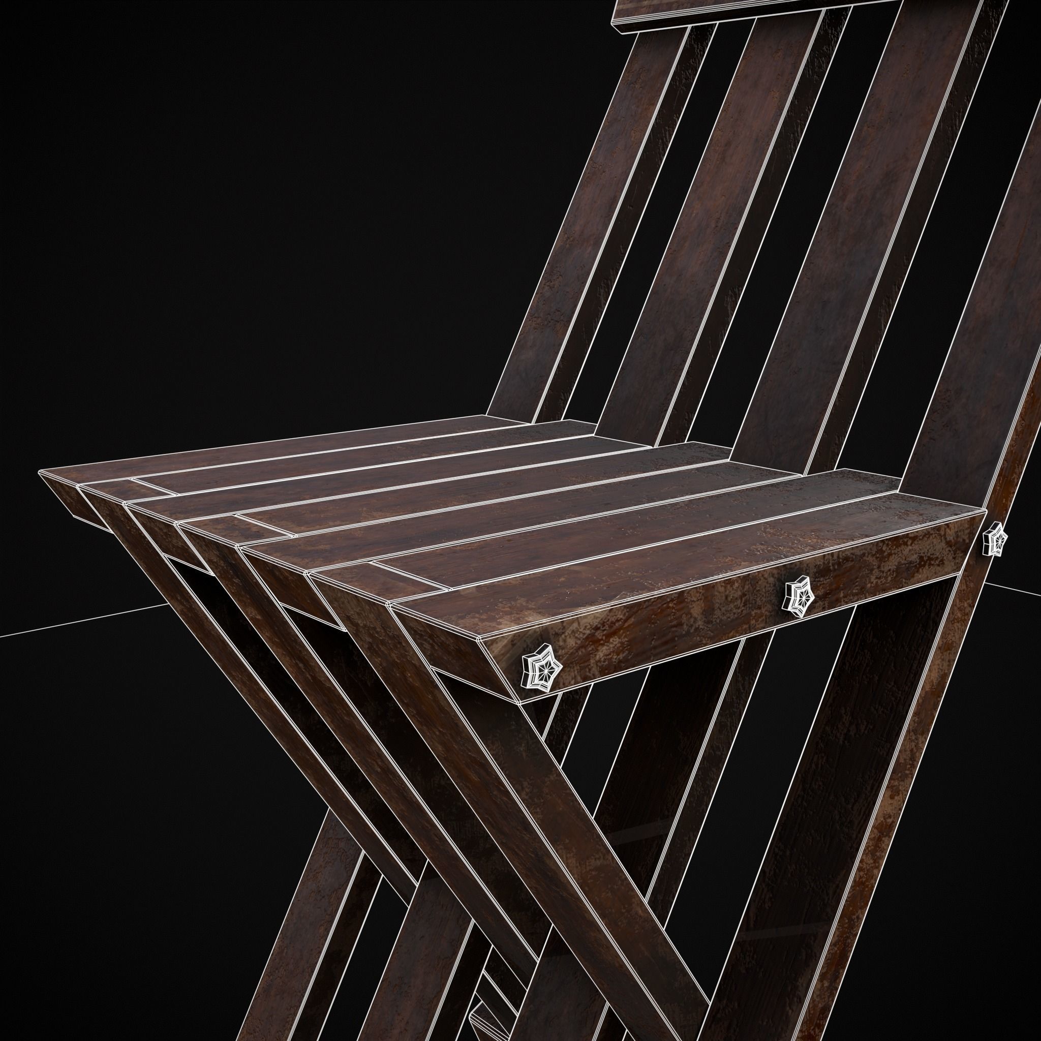 Rustic Medieval Folding Chair Low-poly 3D model_24