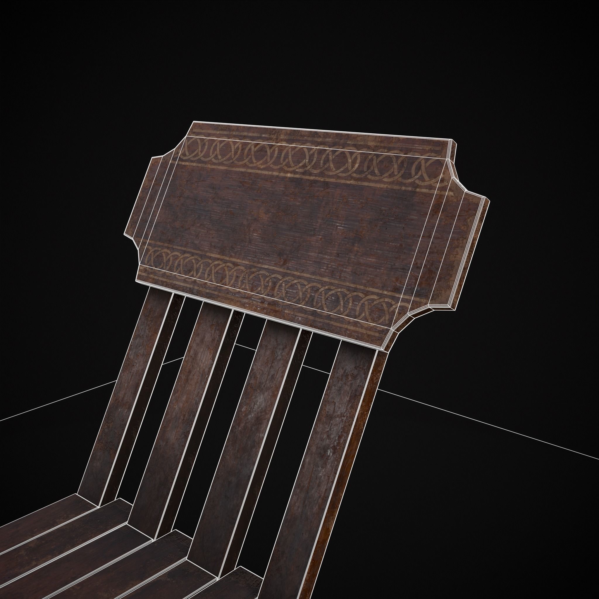 Rustic Medieval Folding Chair Low-poly 3D model_22