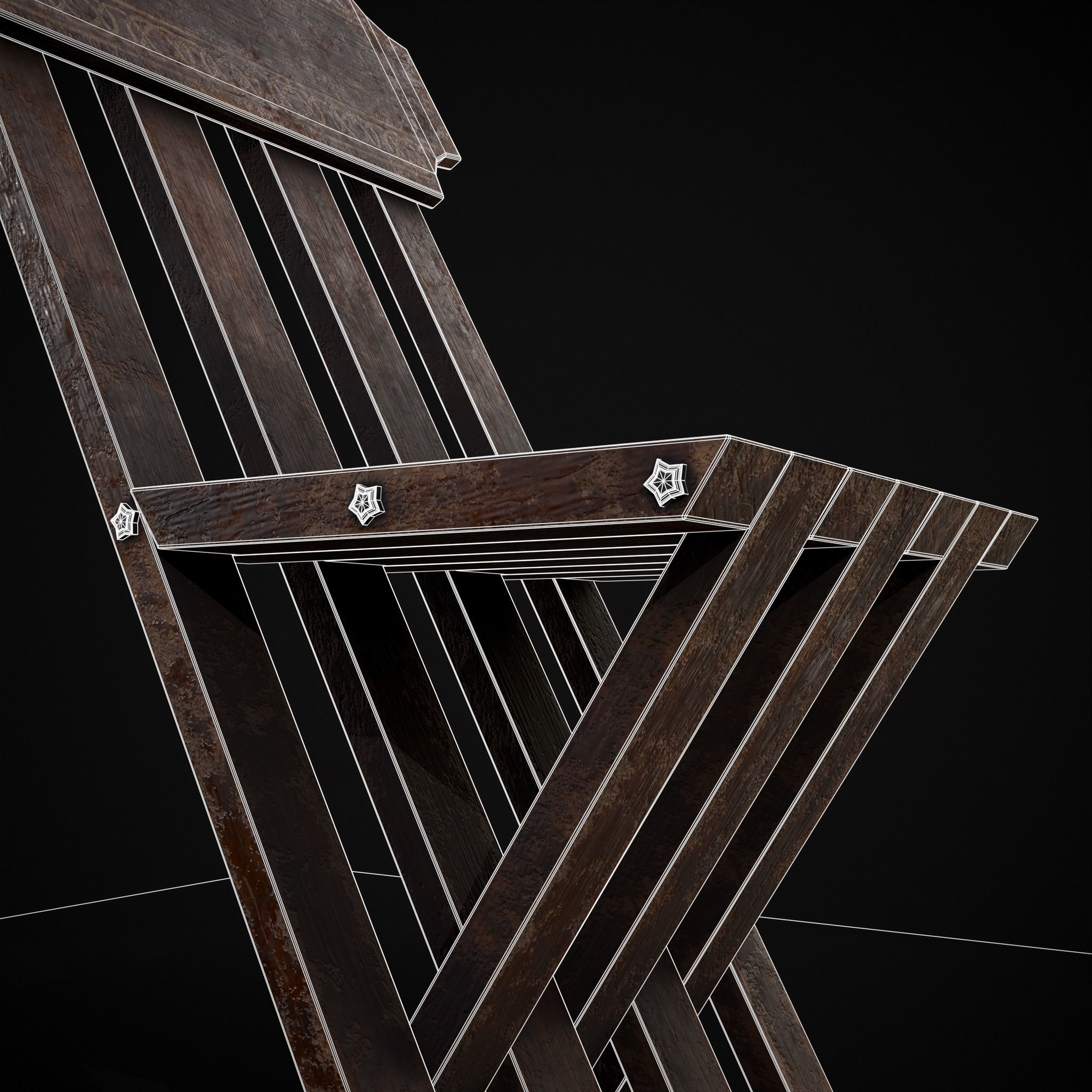 Rustic Medieval Folding Chair Low-poly 3D model_26