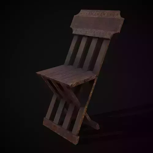 Rustic Medieval Folding Chair Low-poly 3D model