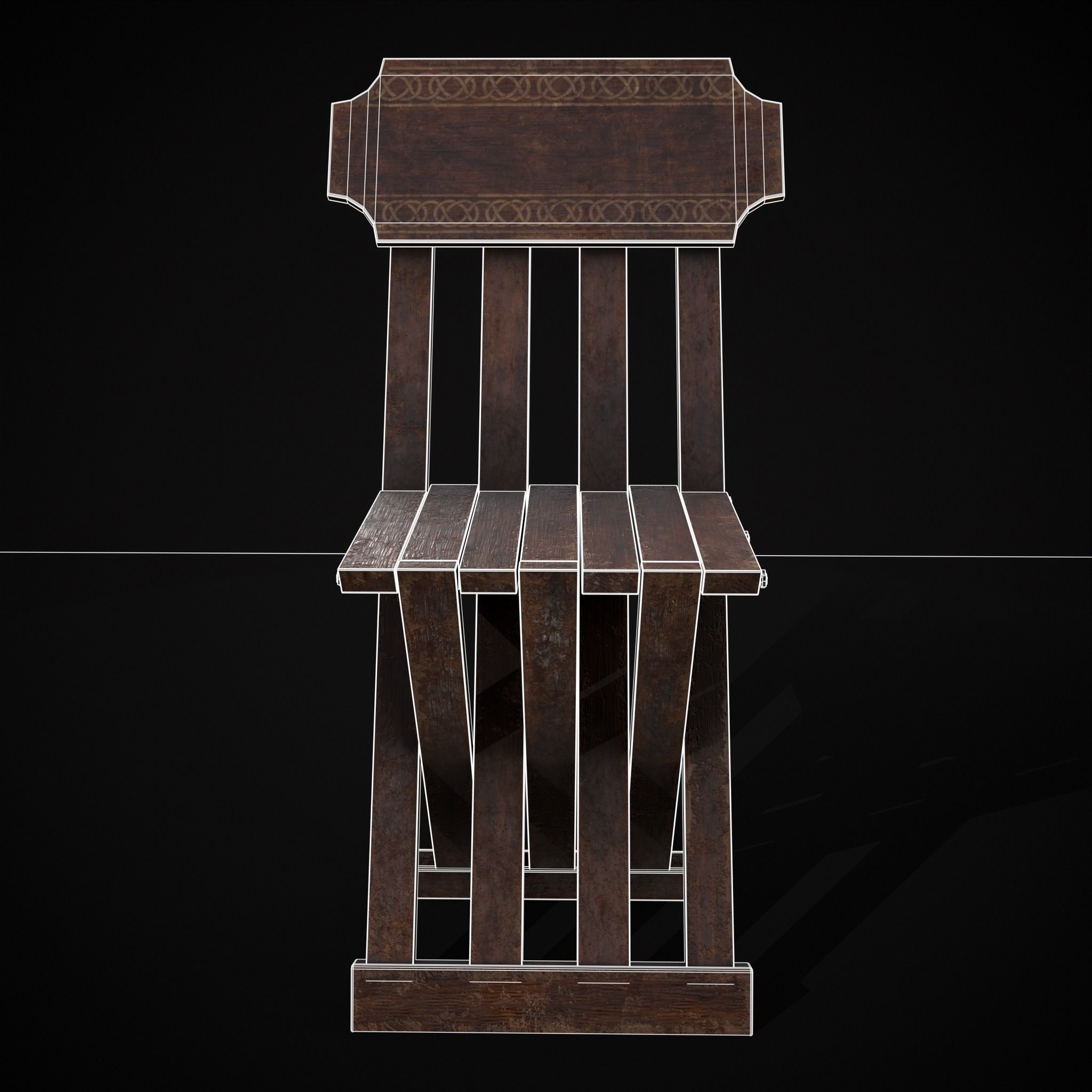 Rustic Medieval Folding Chair Low-poly 3D model_14