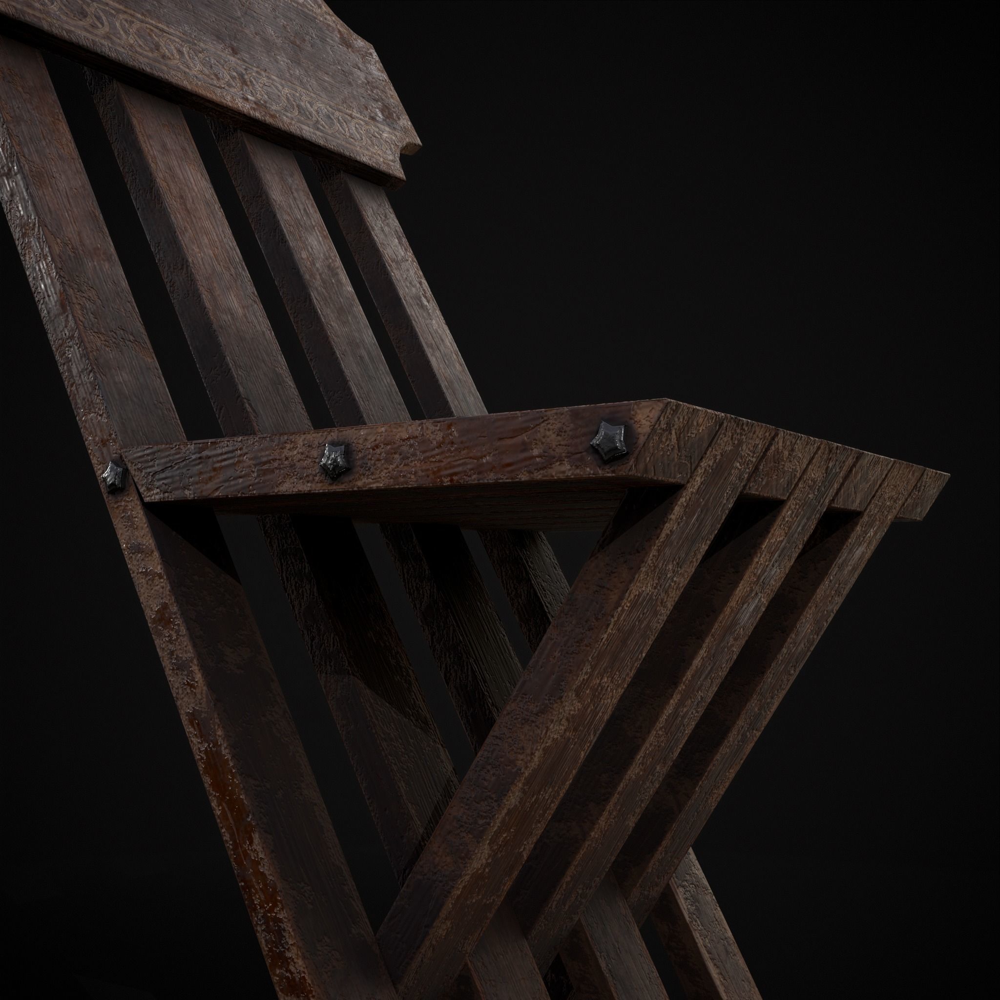 Rustic Medieval Folding Chair Low-poly 3D model_25