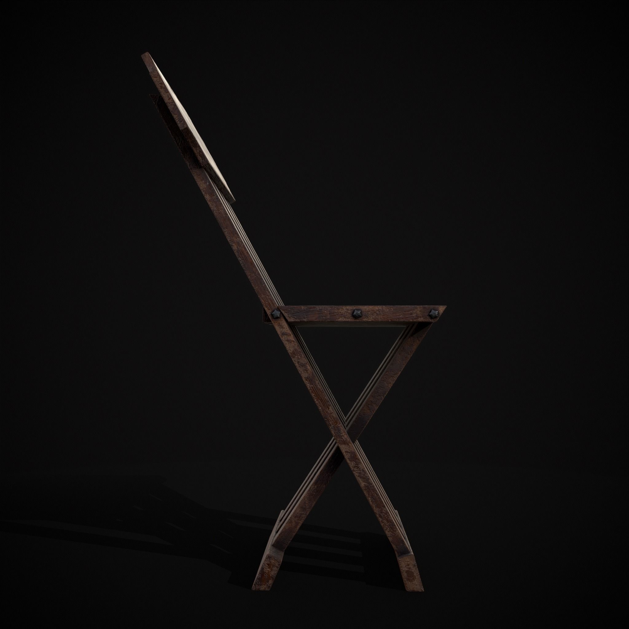 Rustic Medieval Folding Chair Low-poly 3D model_29